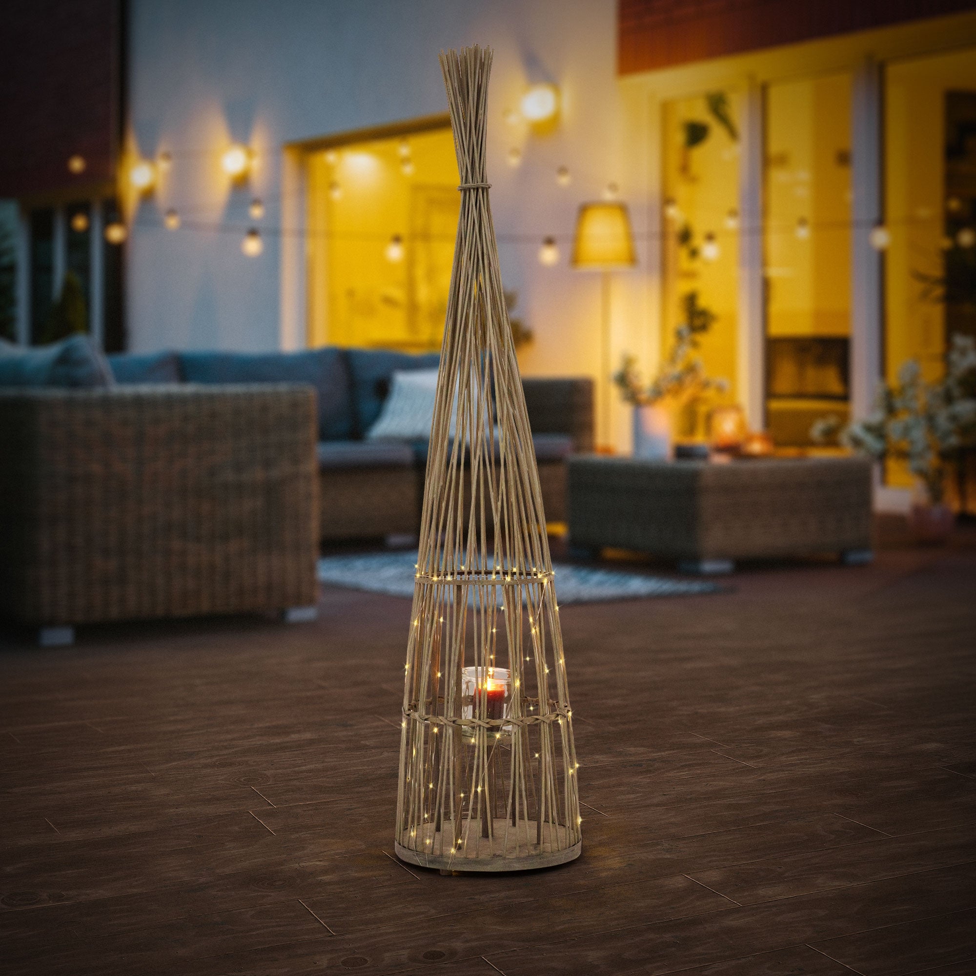 ECD Germany Garten lanterne bambou 150 cm bois LED