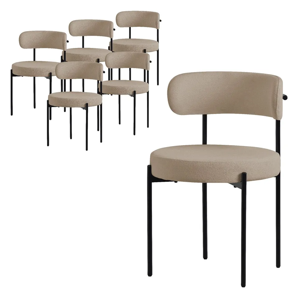 ECD Germany ML-Design chaise bouclé marron dossier lot de 6