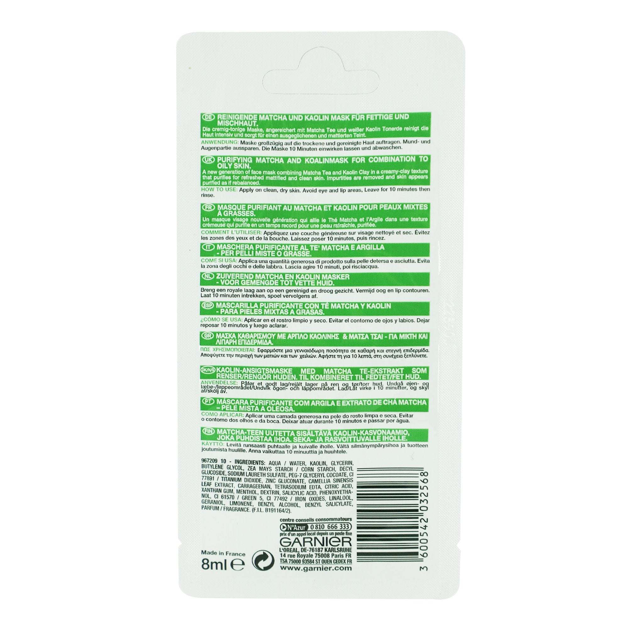 Garnier SkinActive masque purifiant matcha kaolin peaux mixtes
