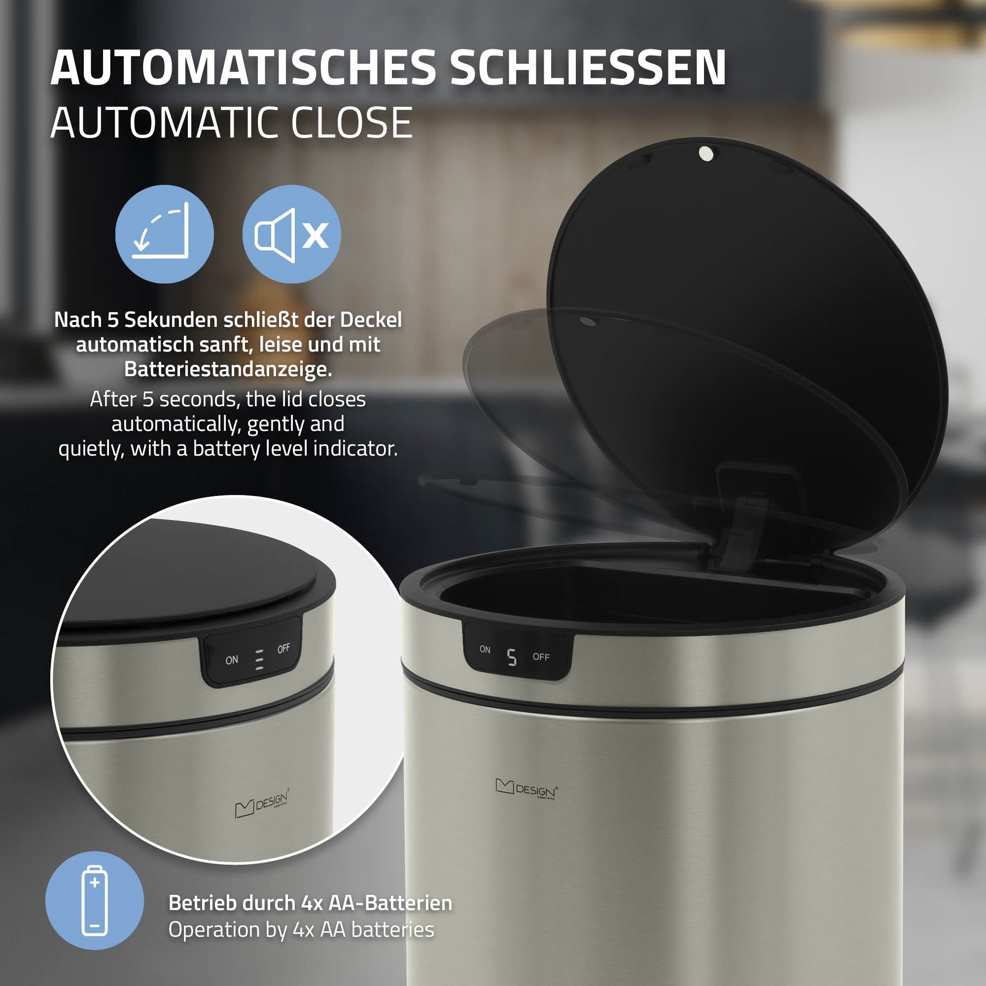 ECD Germany Möbel Poubelle Capteur 30L Inox Argent Sans Contact