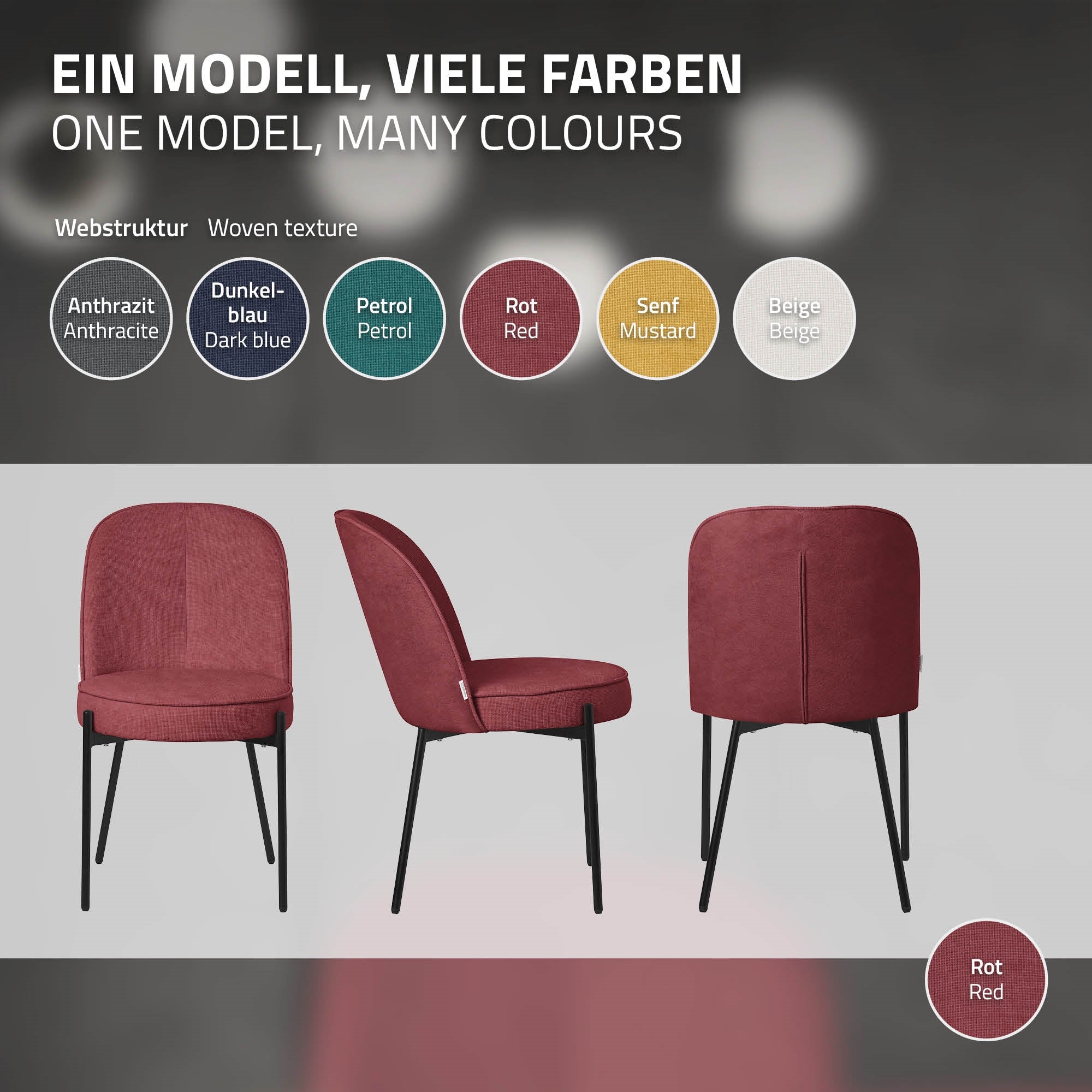 ECD Germany Möbel chaises salle à manger rouge lot de 2
