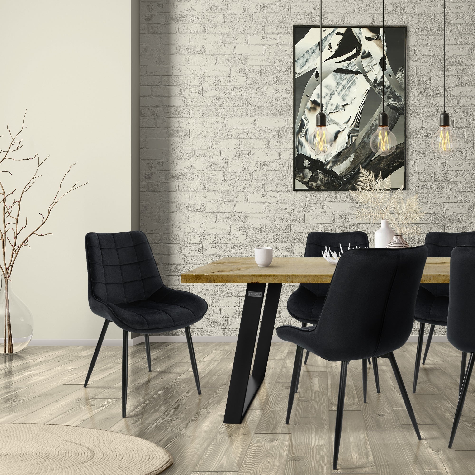 ECD Germany Möbel chaise velours noir matelassée lot de 2