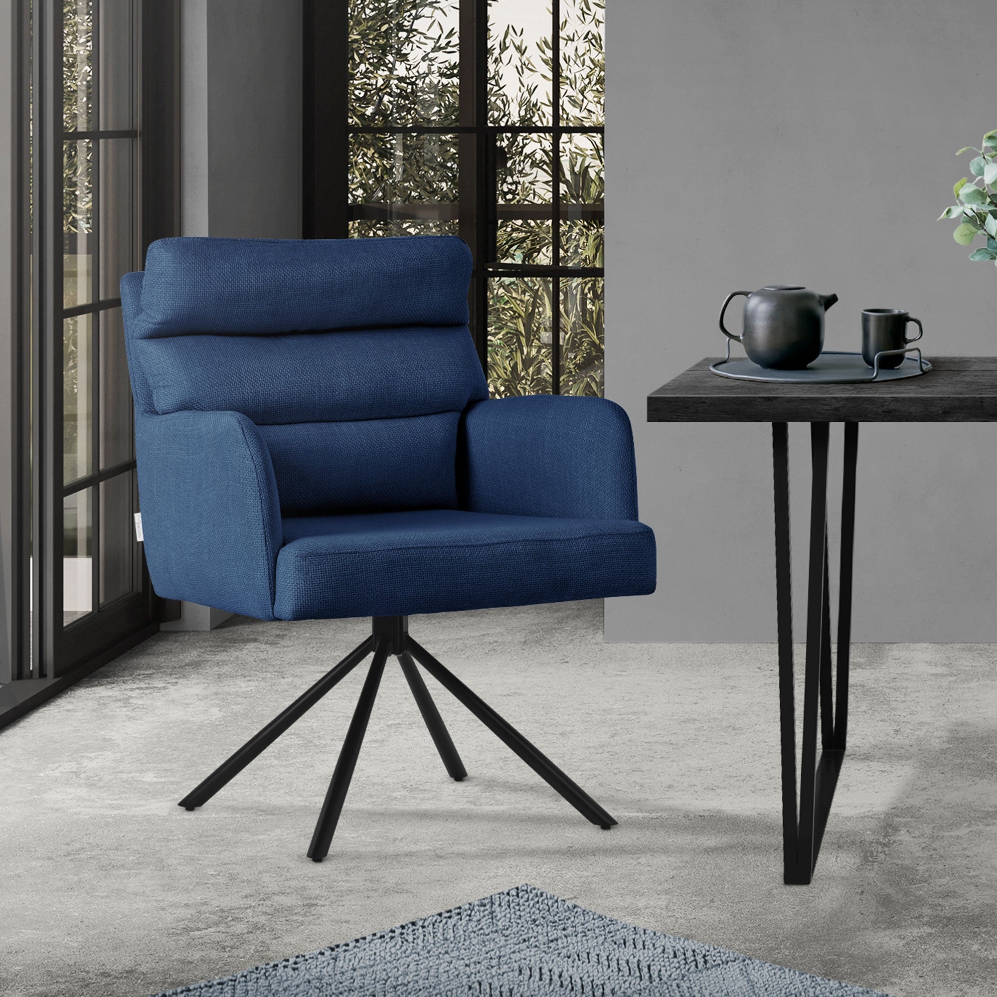 ECD Germany chaise salle à manger bleu foncé pivotante tissu