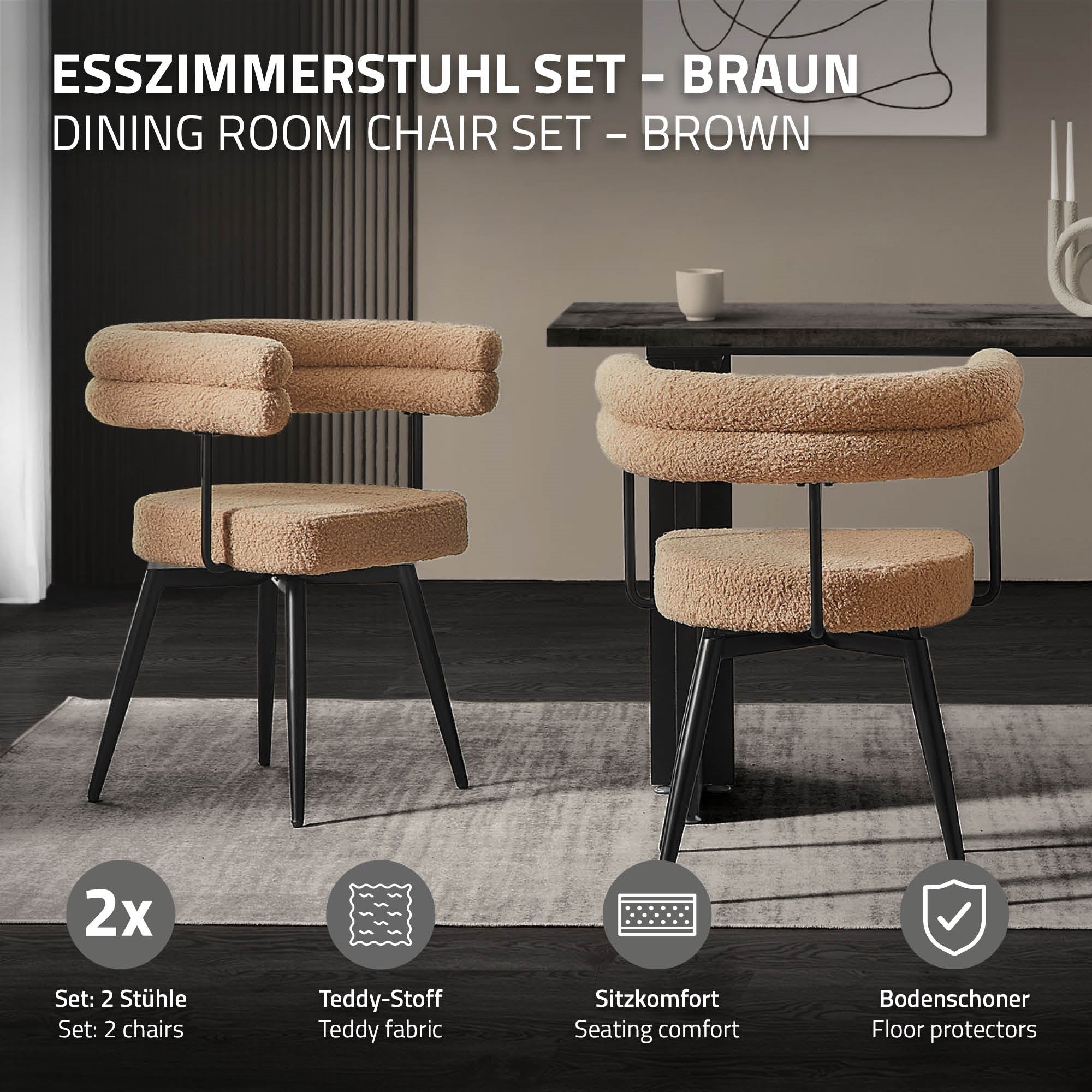 ECD Germany Möbel ML-Design chaise bouclé bleu lot de 2