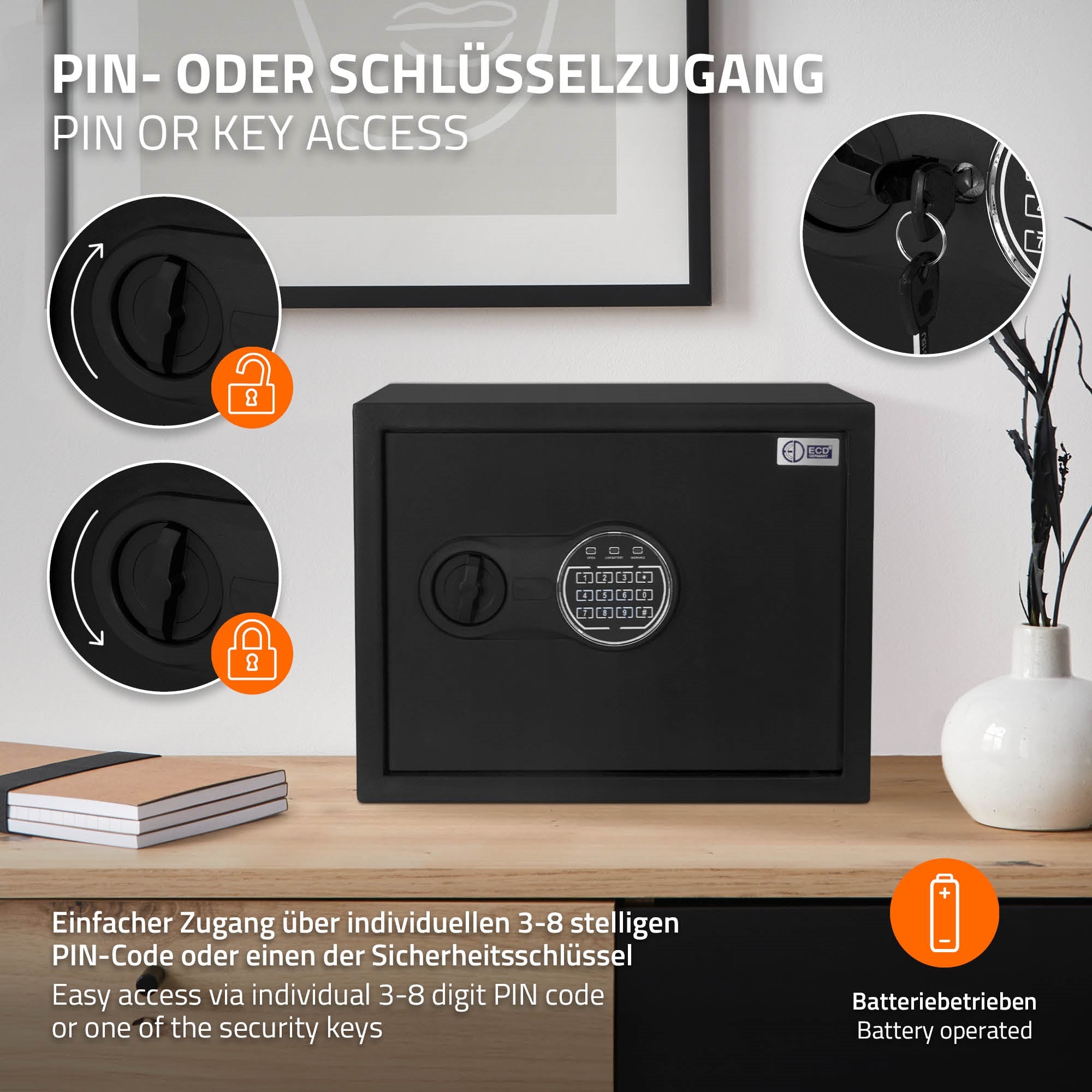 ECD Germany coffre-fort acier 27L code électronique + clés