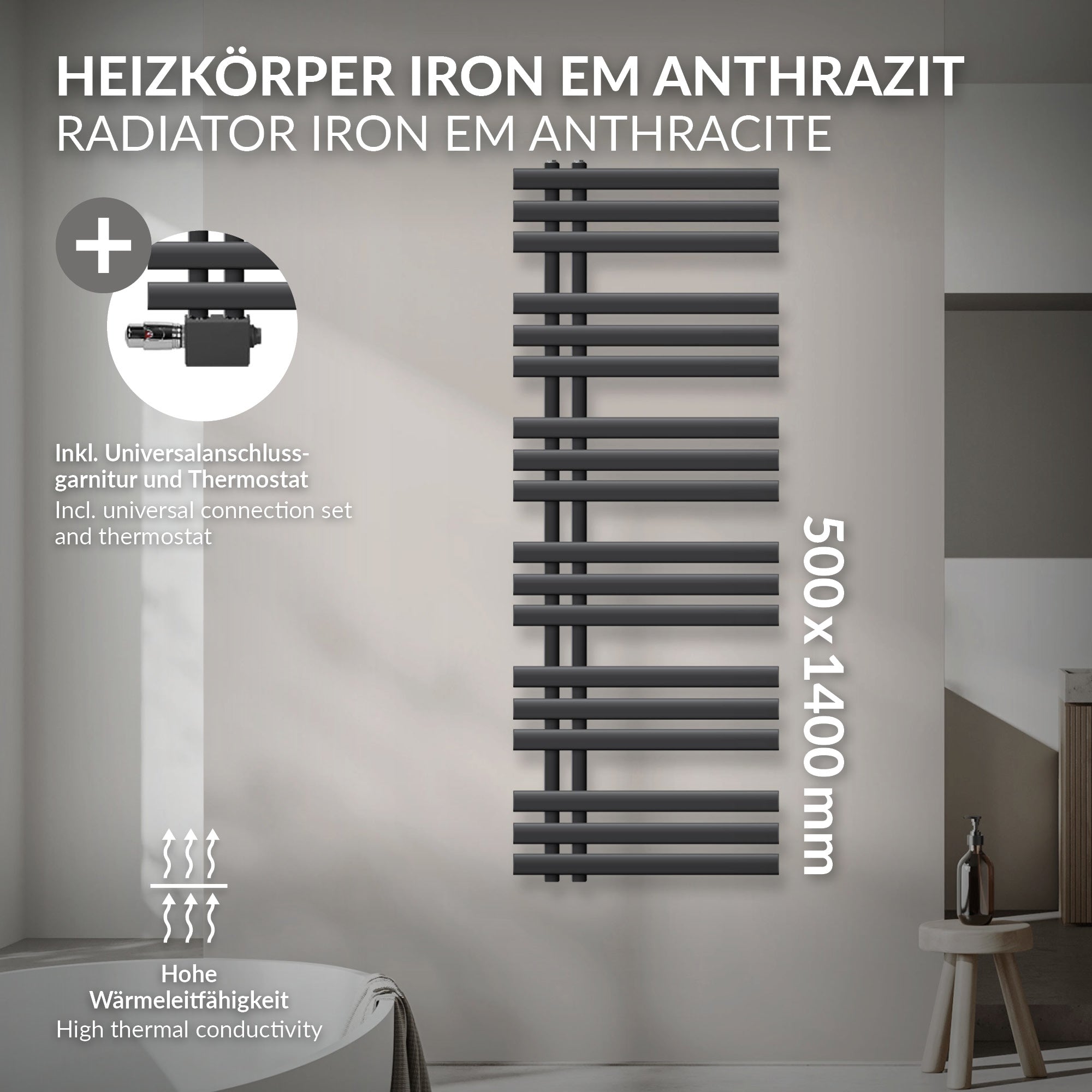 ECD Germany Iron EM radiateur salle de bain 500x1400 anthracite