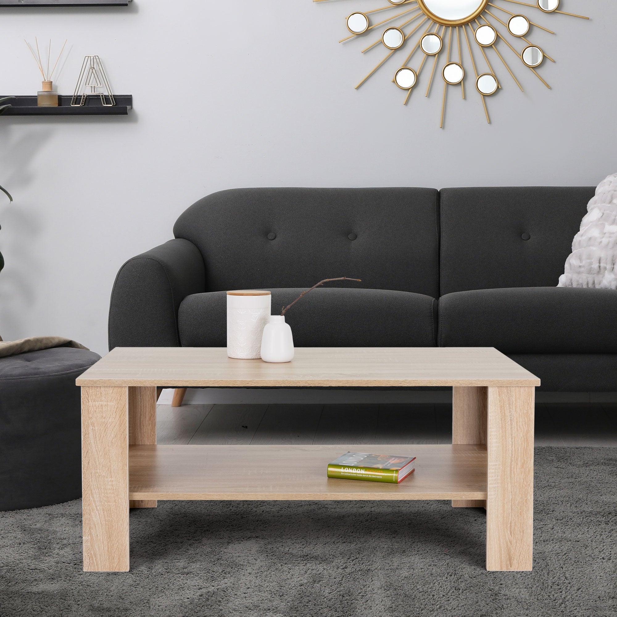 ECD Germany Möbel table basse chêne Sonoma 100x43x57 cm