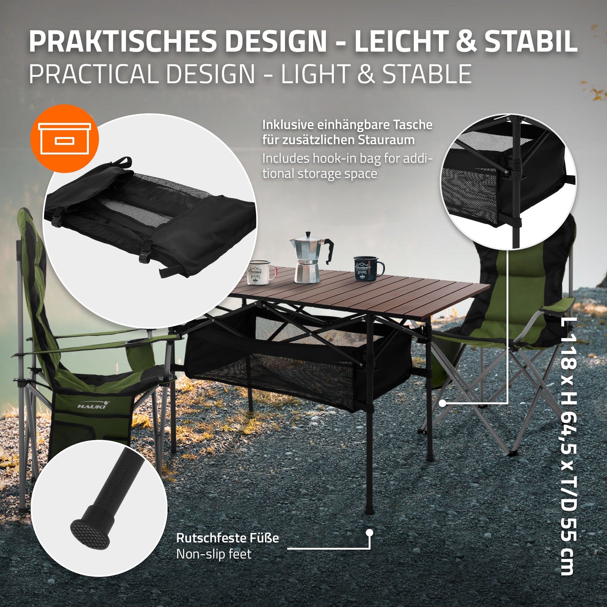 ECD Germany Sport & Freizeit set camping 3 pièces kaki marron
