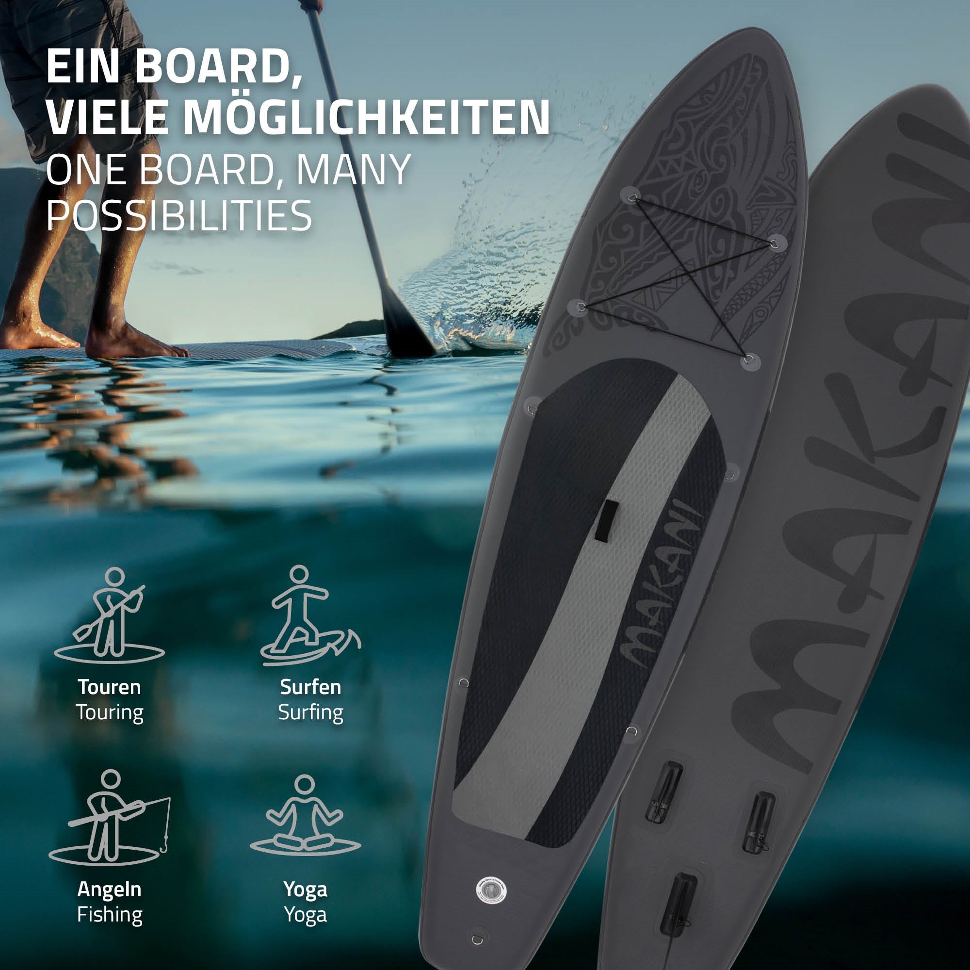 ECD Germany Makani stand up paddle gonflable noir 320 cm + pompe