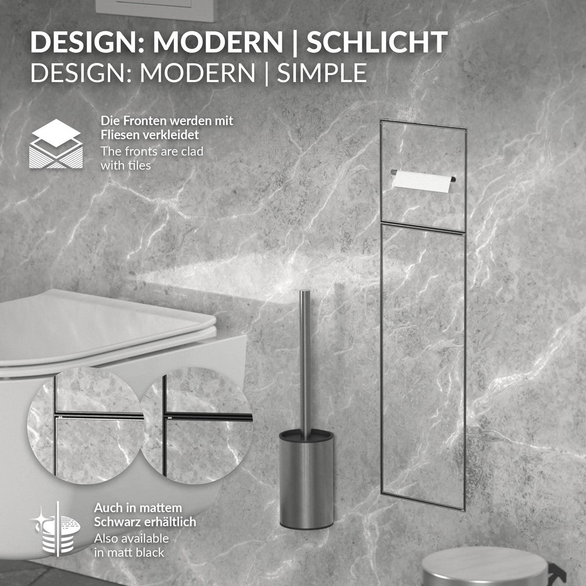 LuxeBath Sanitär niche murale WC 60x20 cm inox noir carrelable