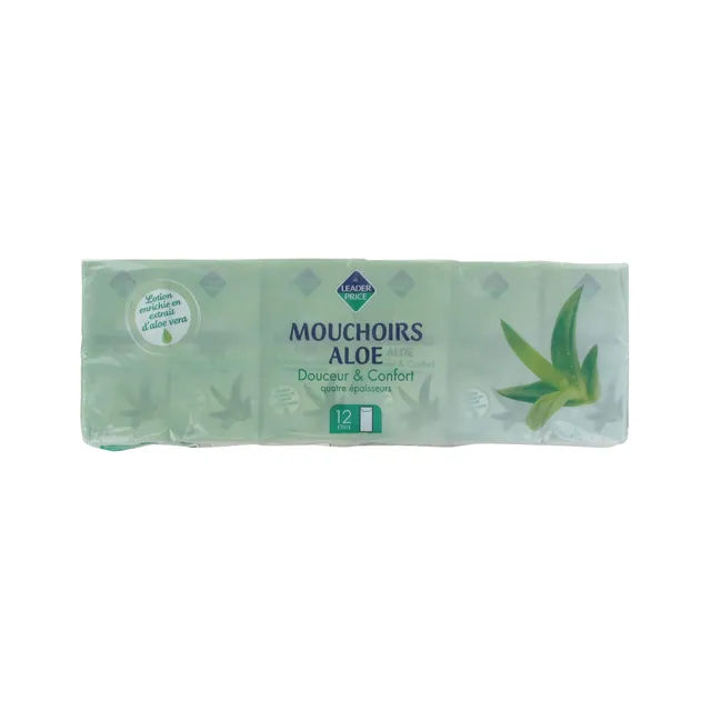 Leader Price Mouchoirs étuis aloe douceur confort x12 poche