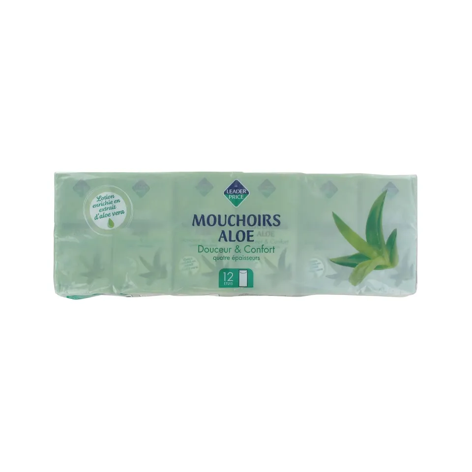 Leader Price Mouchoirs étuis aloe douceur confort x12 poche