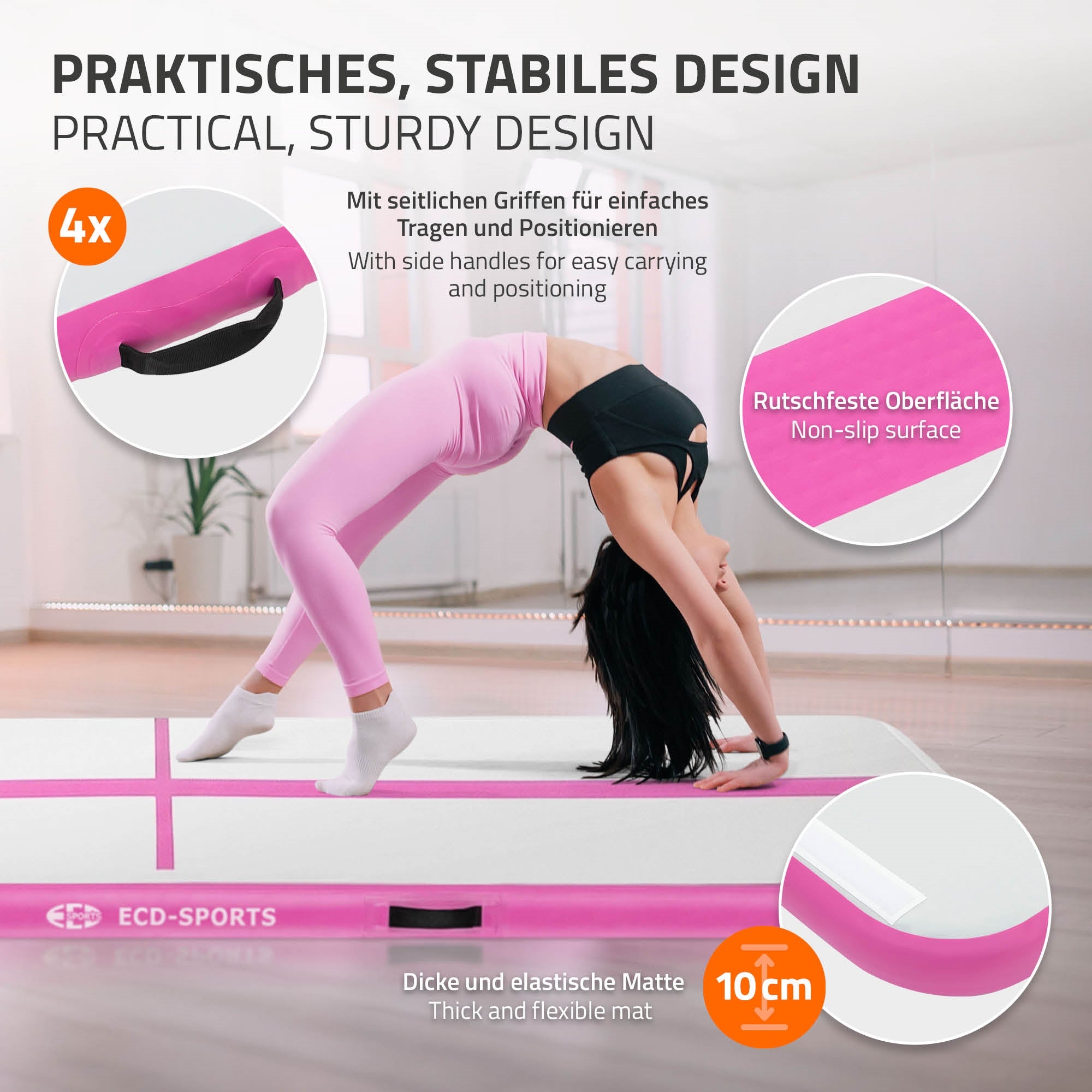 ECD Germany Sport tapis gym gonflable mint 400x100x10 cm pompe