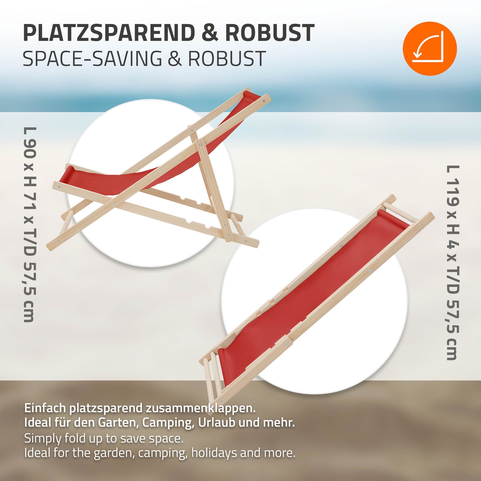 ECD Germany transat jardin bois rouge pliable 3 positions