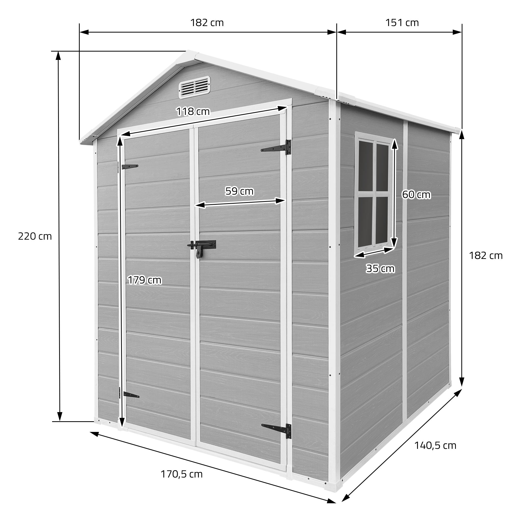 ECD Germany abri jardin plastique gris clair 151x182x220 cm 5m³