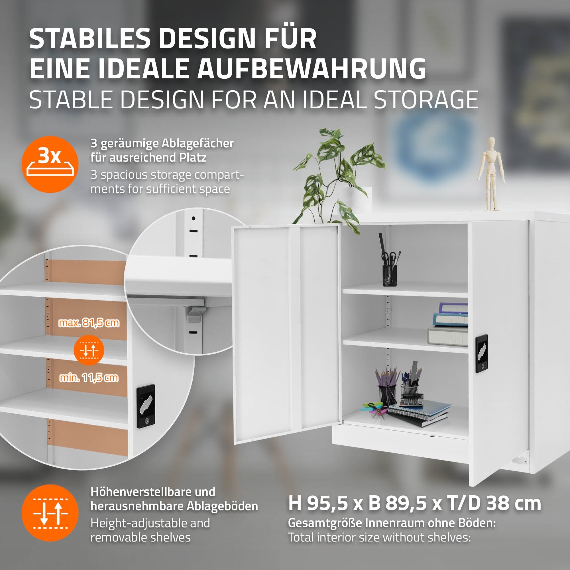 ECD Germany armoire bureau métal 90x40x90 blanc verrouillable