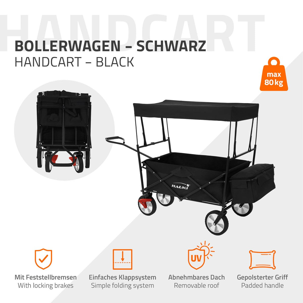 ECD Germany Hauki chariot pliable avec toit bleu/gris XXL 80 kg