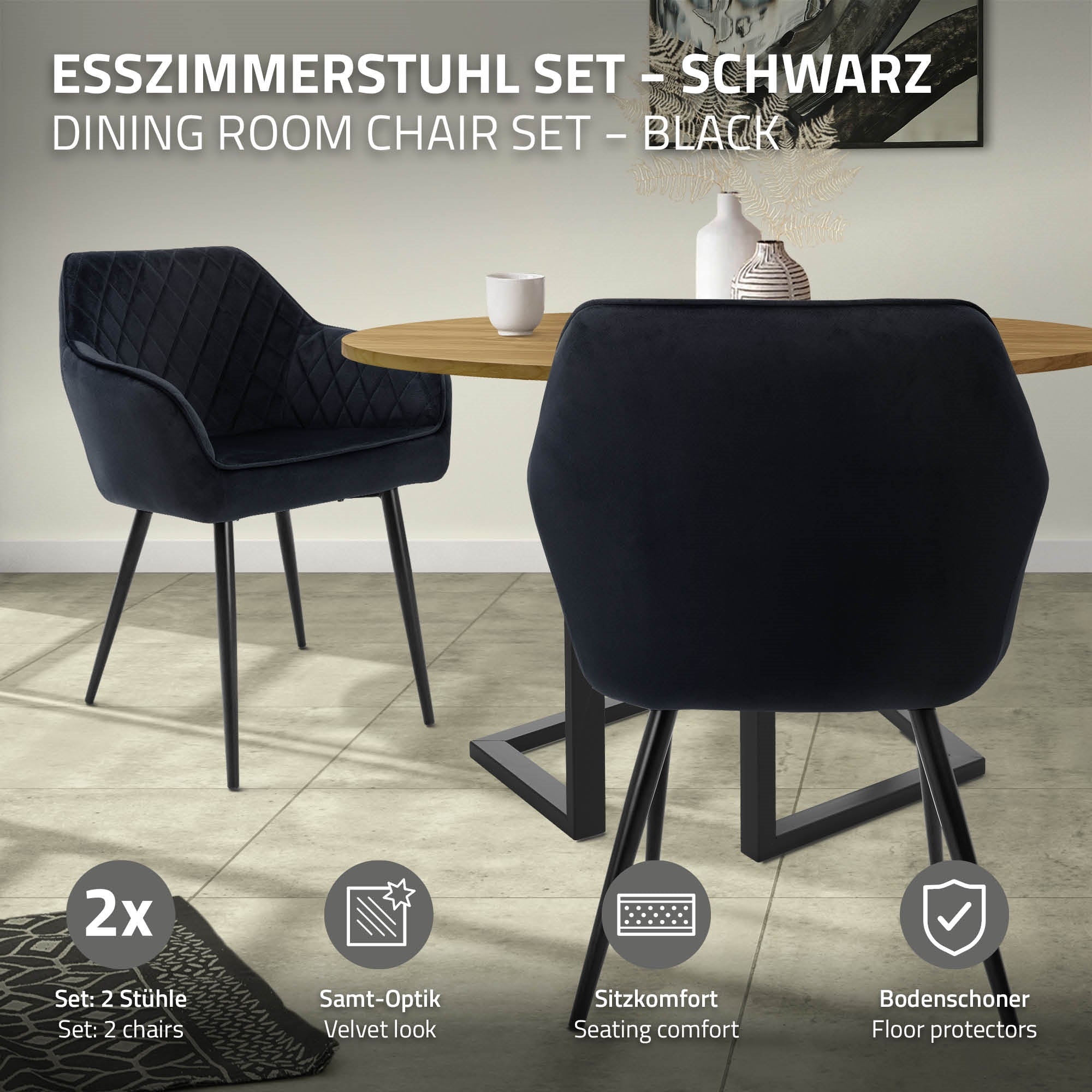 ECD Germany Möbel chaise velours noir losange x2 B-Ware