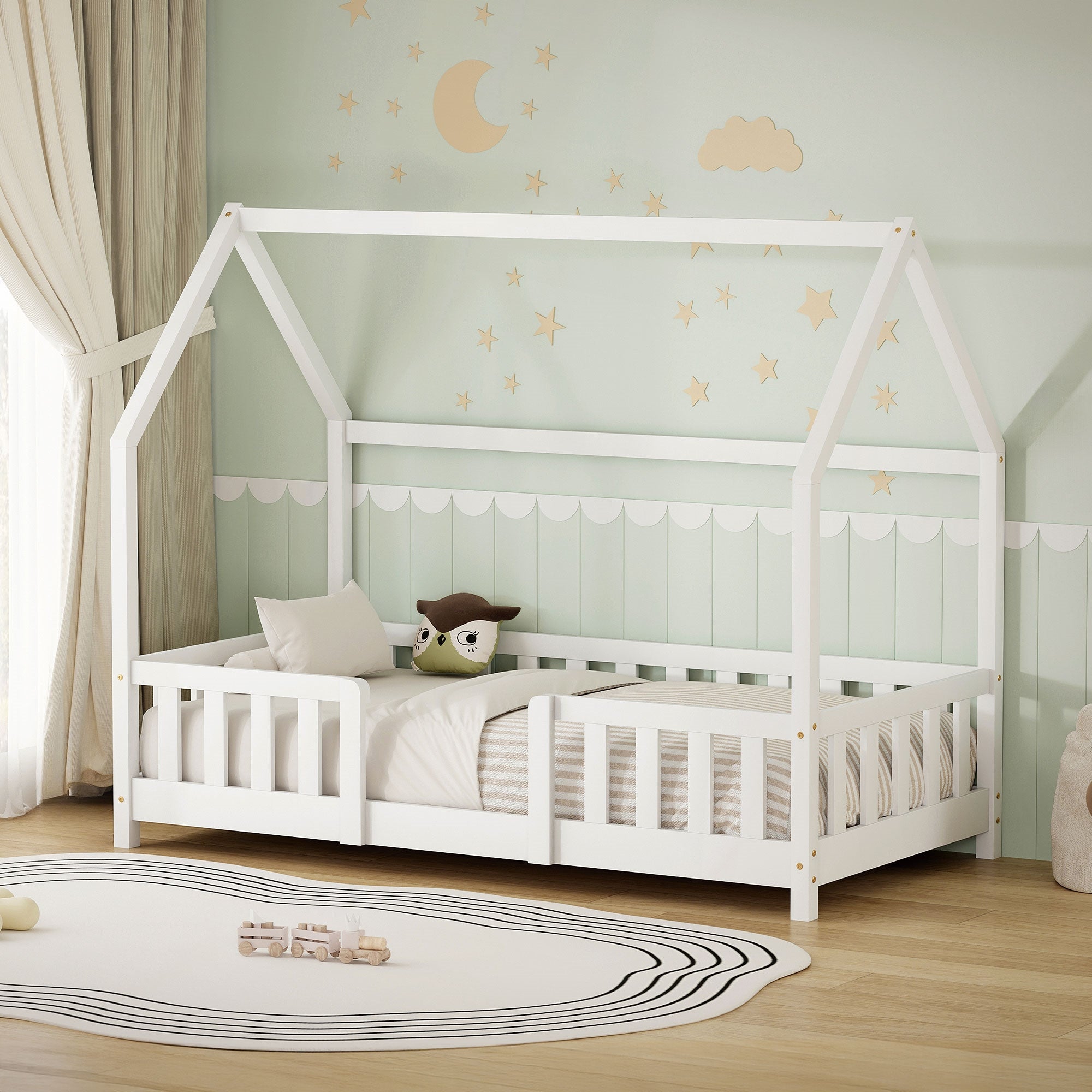 ECD Germany lit cabane enfant 80x160 blanc pin + sommier