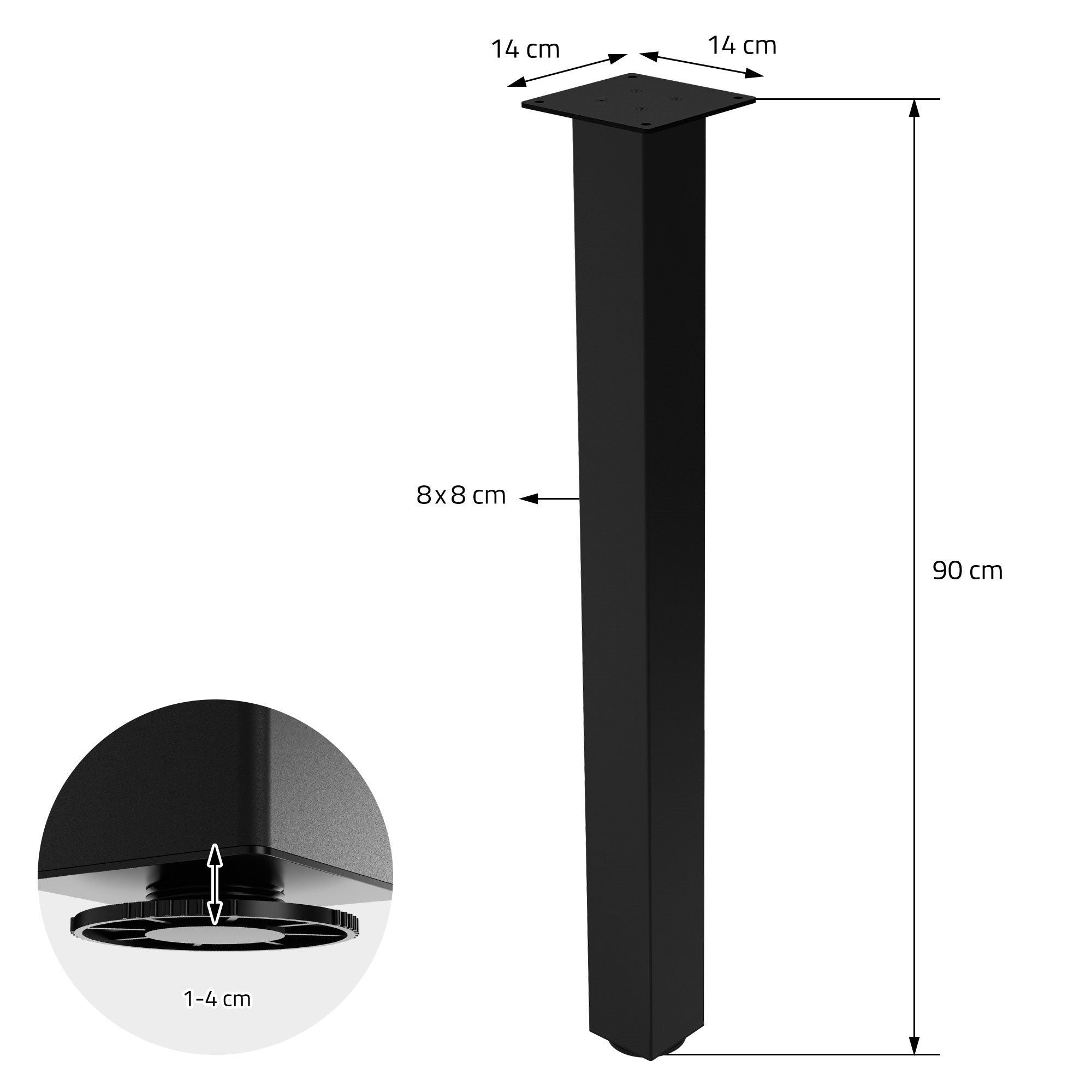 ECD Germany Möbel lot 4 pieds de table 90 cm noir brillant