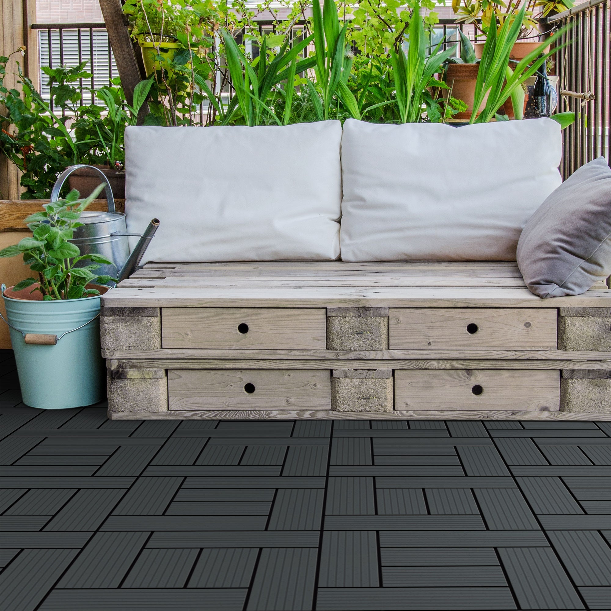 ECD Germany Garten Dalle terrasse WPC 30x30 cm Marron clair 11 pcs