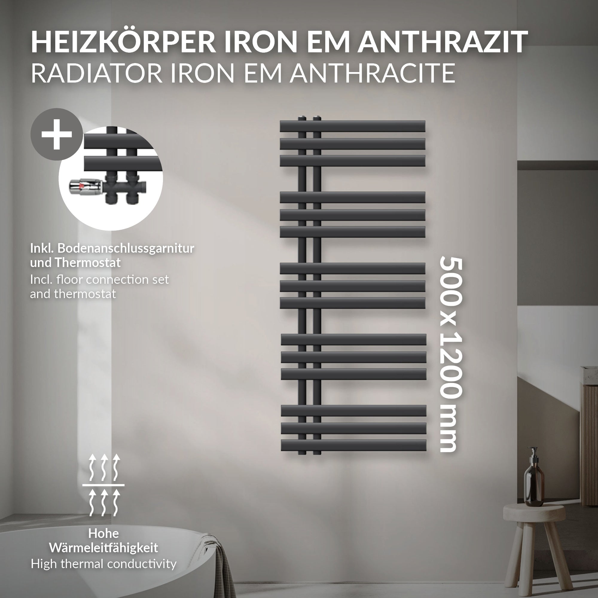 ECD Germany LuxeBath radiateur salle de bain 500x1200 anthracite