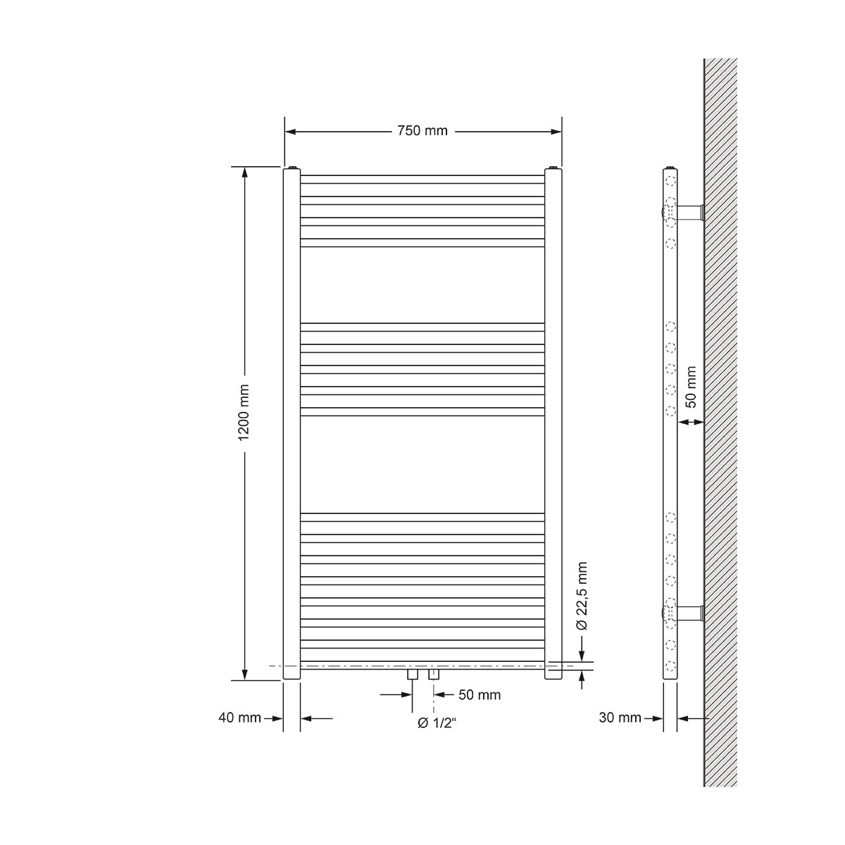 ECD Germany Sahara radiateur salle de bain 750x1200 chromé droit