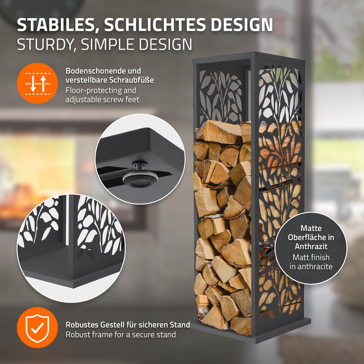 ECD Germany Garten porte-bûches acier anthracite 37,5x37,5x112 cm Gitter