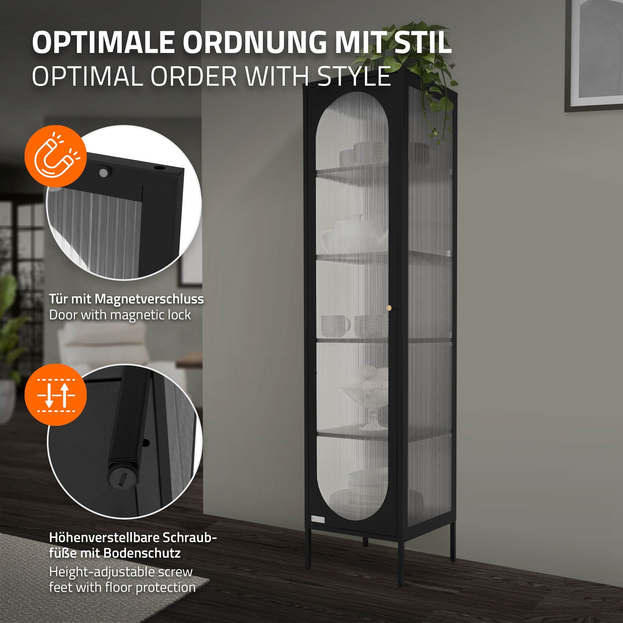 ECD Germany vitrine 42x175x40 cm noire acier 4 étagères B-Ware