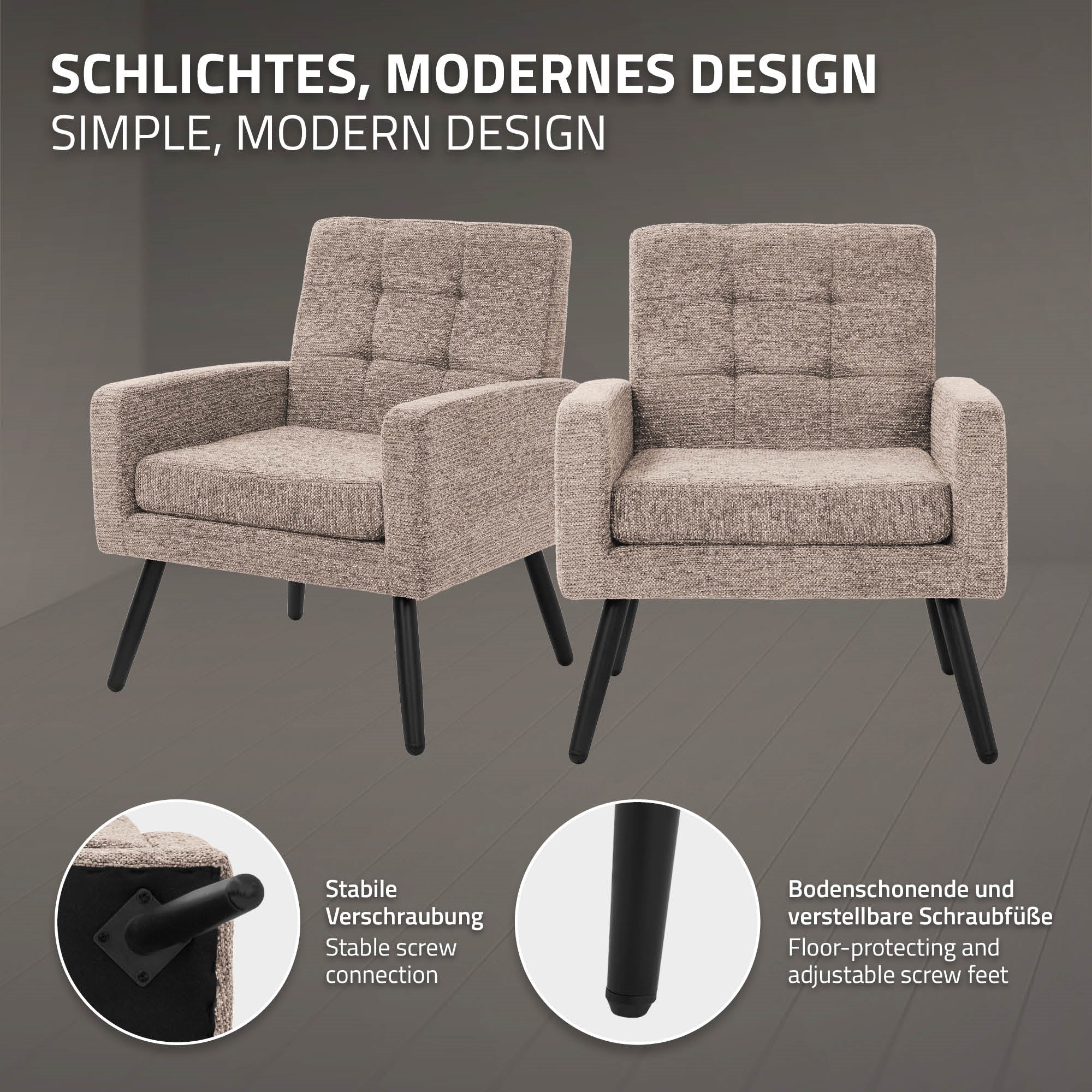 ECD Germany Möbel fauteuil marron tissu 66,5x80x63,5 cm acier