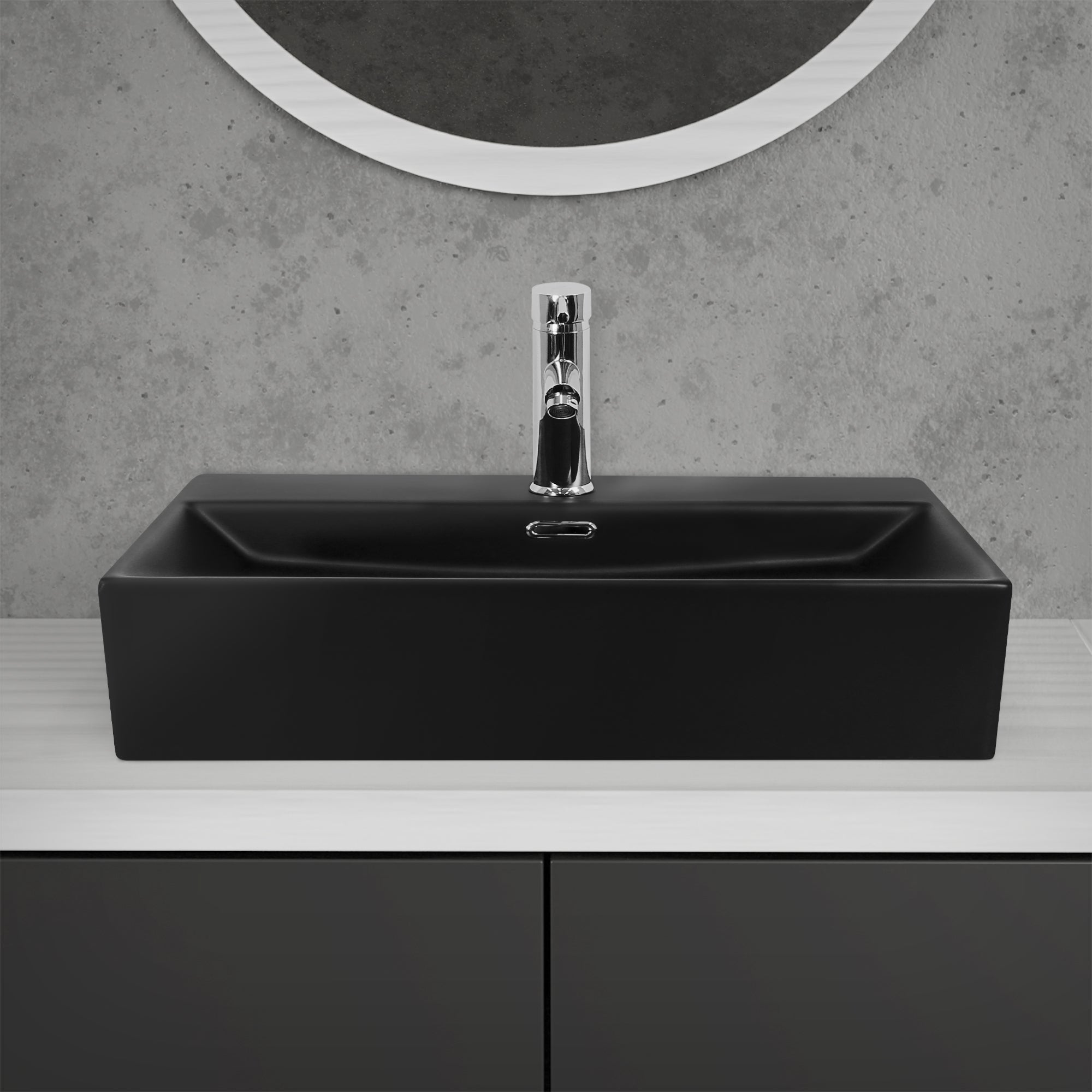 ECD Germany lavabo rectangulaire céramique noir 60,5 cm avec trop-plein