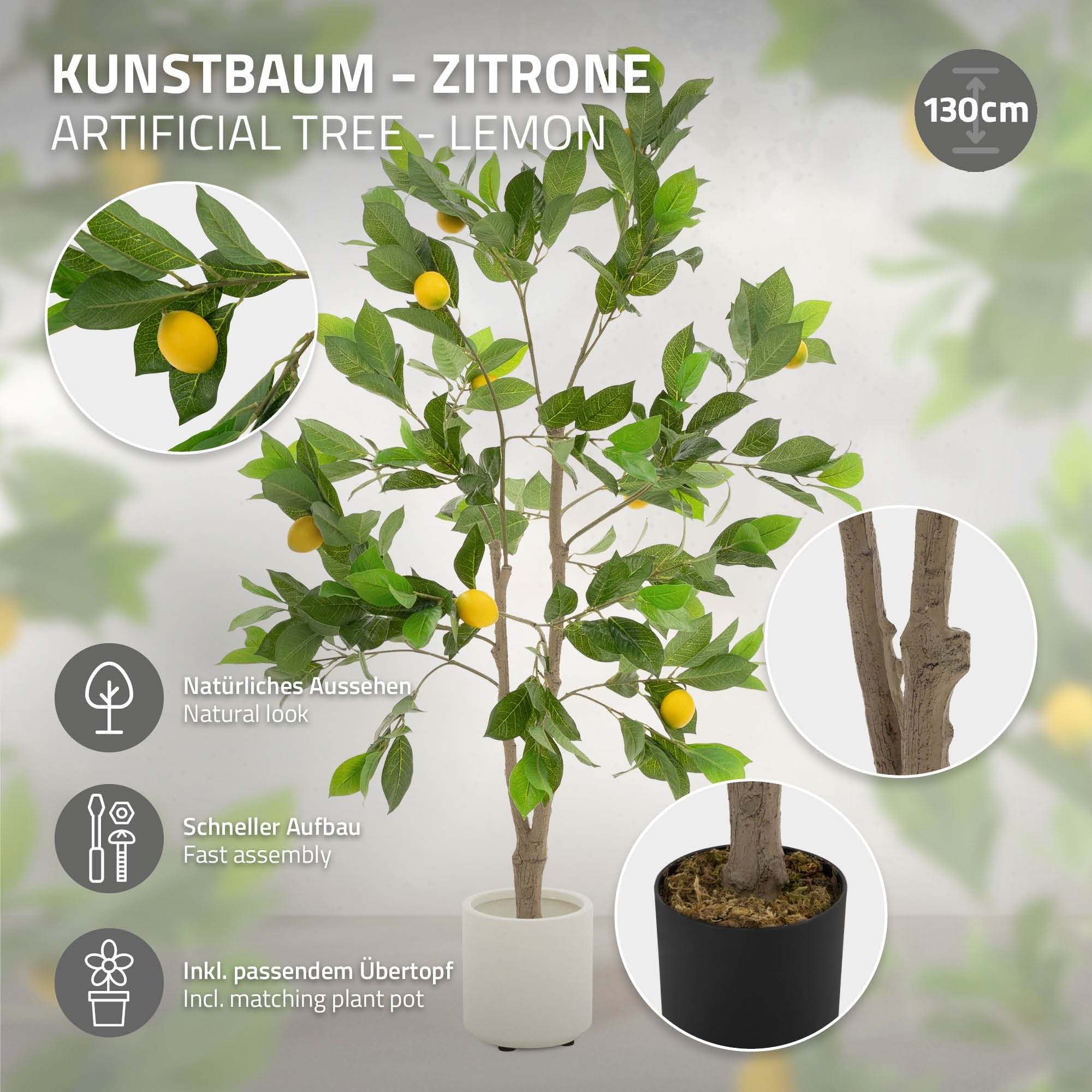 ECD Germany Haus Wohnen citronnier artificiel 130 cm pot
