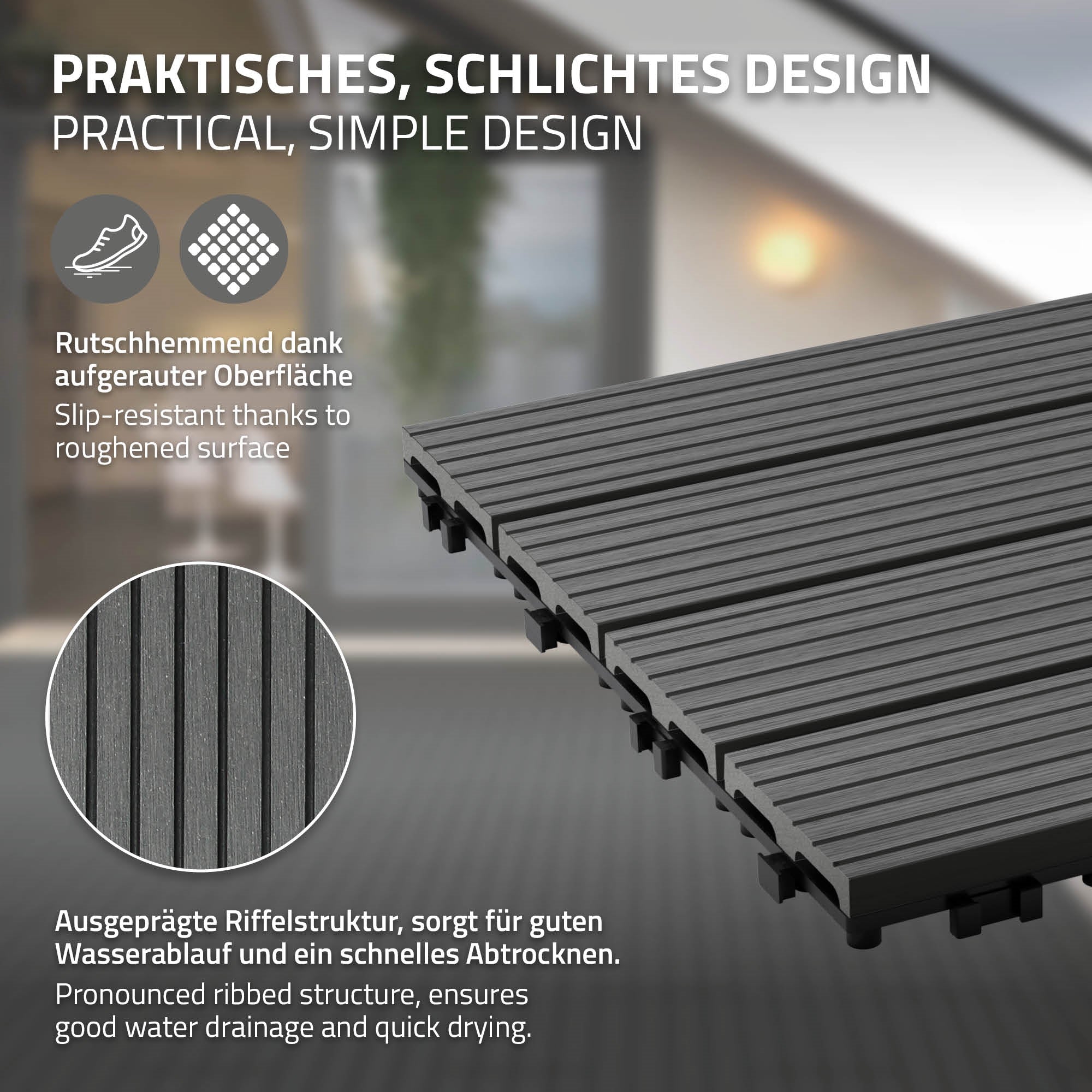 ECD Germany Garten dalle terrasse 60x30 cm anthracite lot 24 4m²