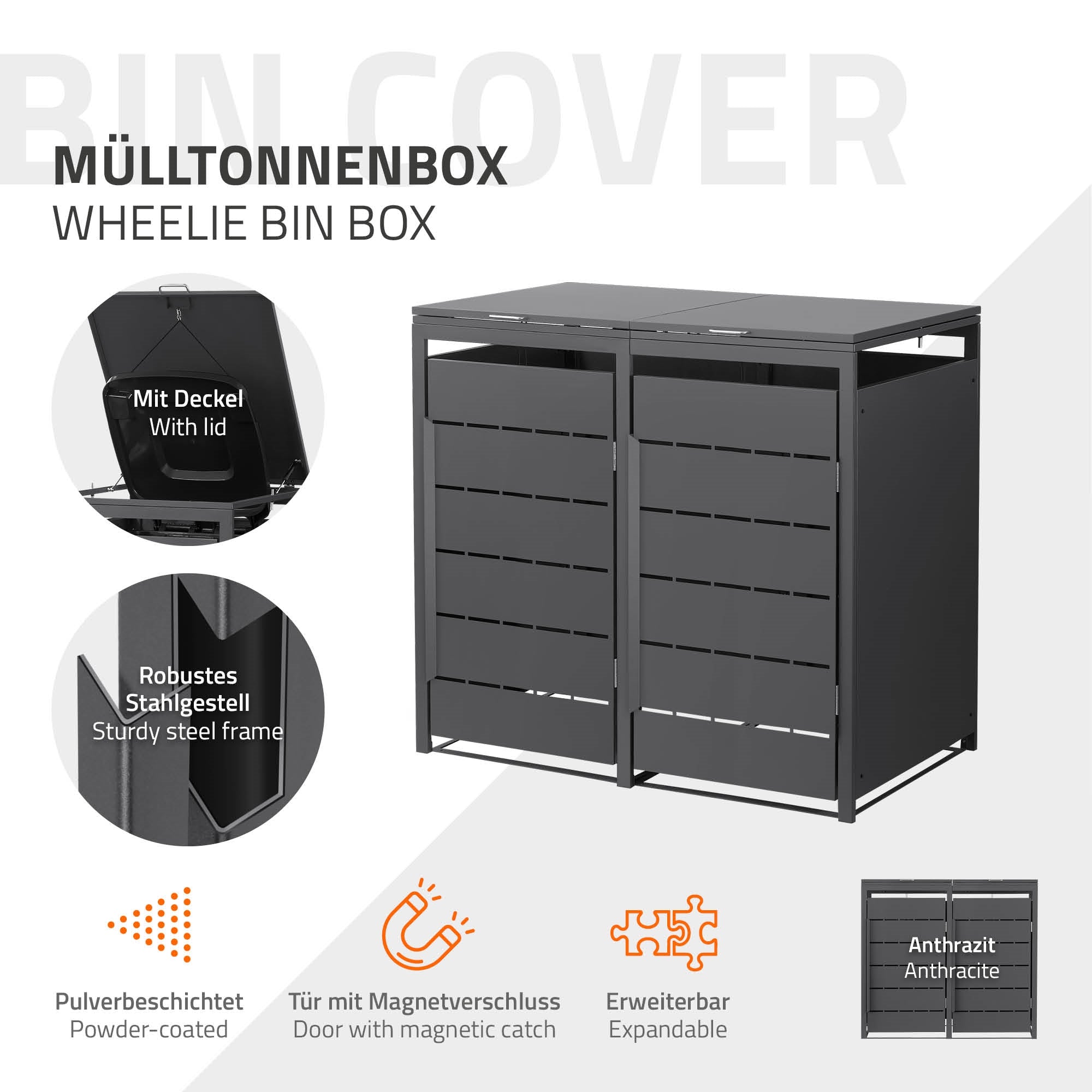 ECD Germany cache poubelle double 240L anthracite acier
