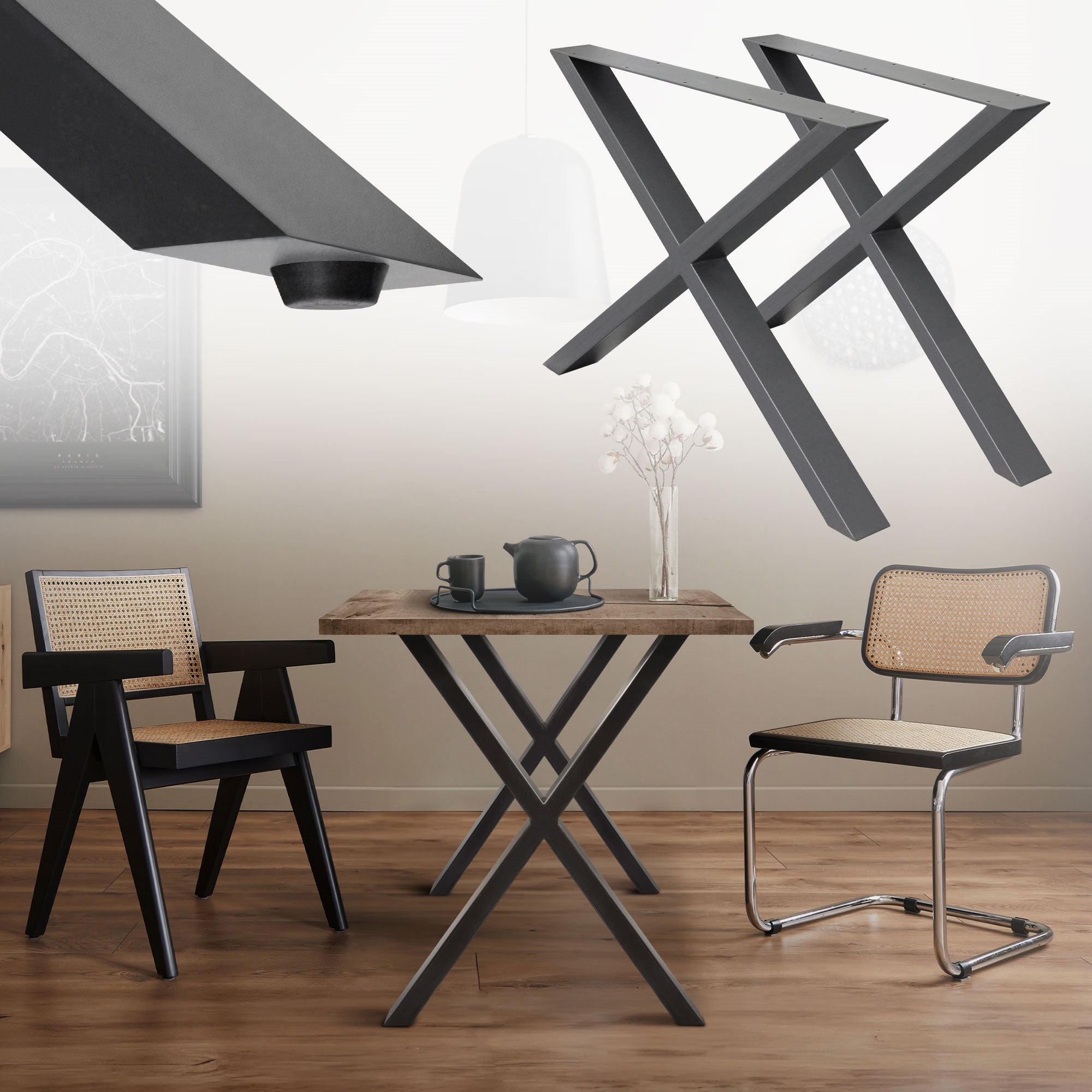 ECD Germany pieds table X-Design 60x72 cm anthracite lot 2