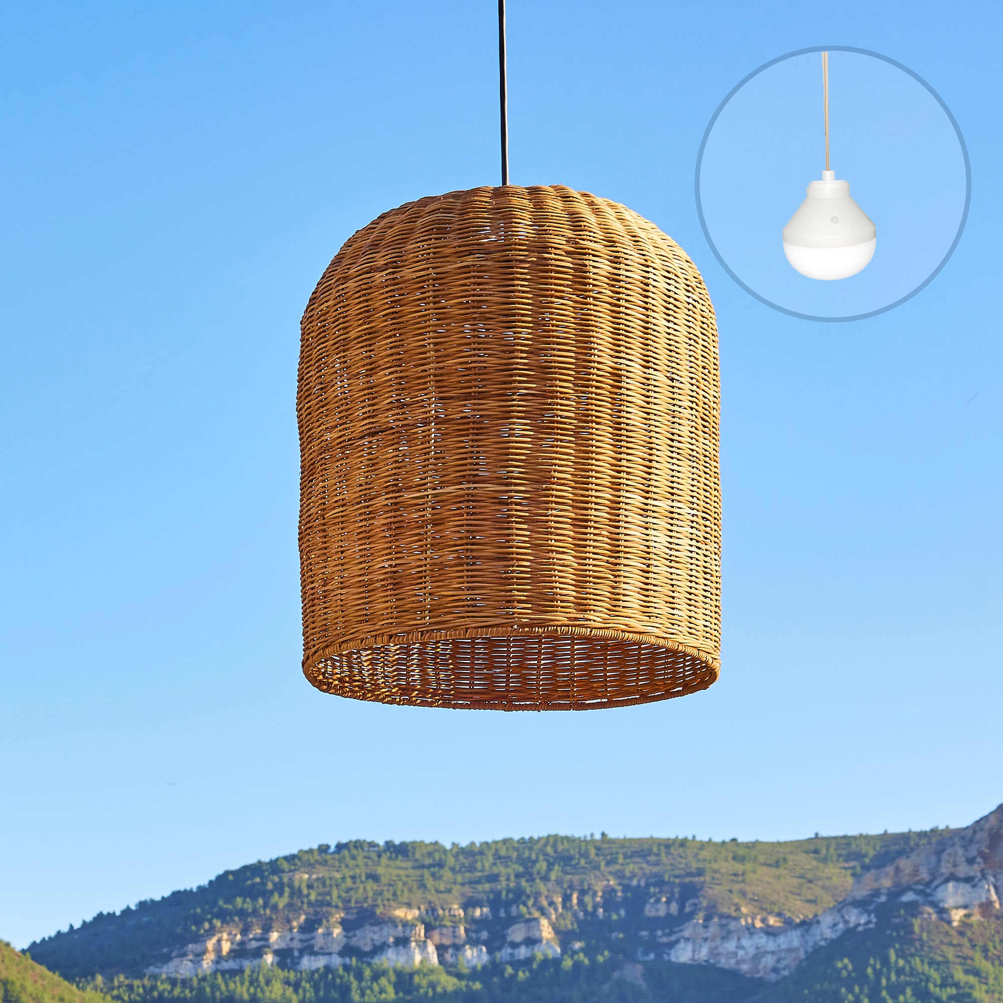 Red Deco Giacomo Nomad suspension rotin LED RGB nomade 40 cm