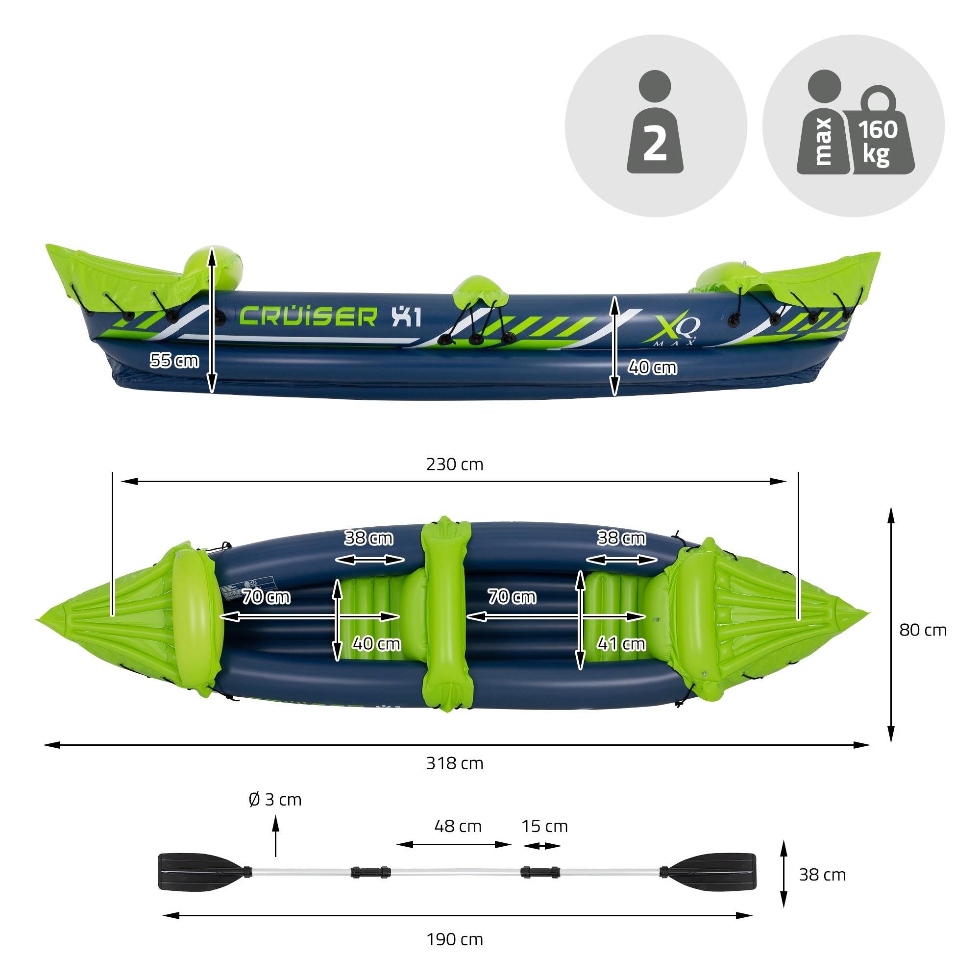 ECD Germany Cruiser X1 kayak gonflable 2 places vert/blanc/bleu