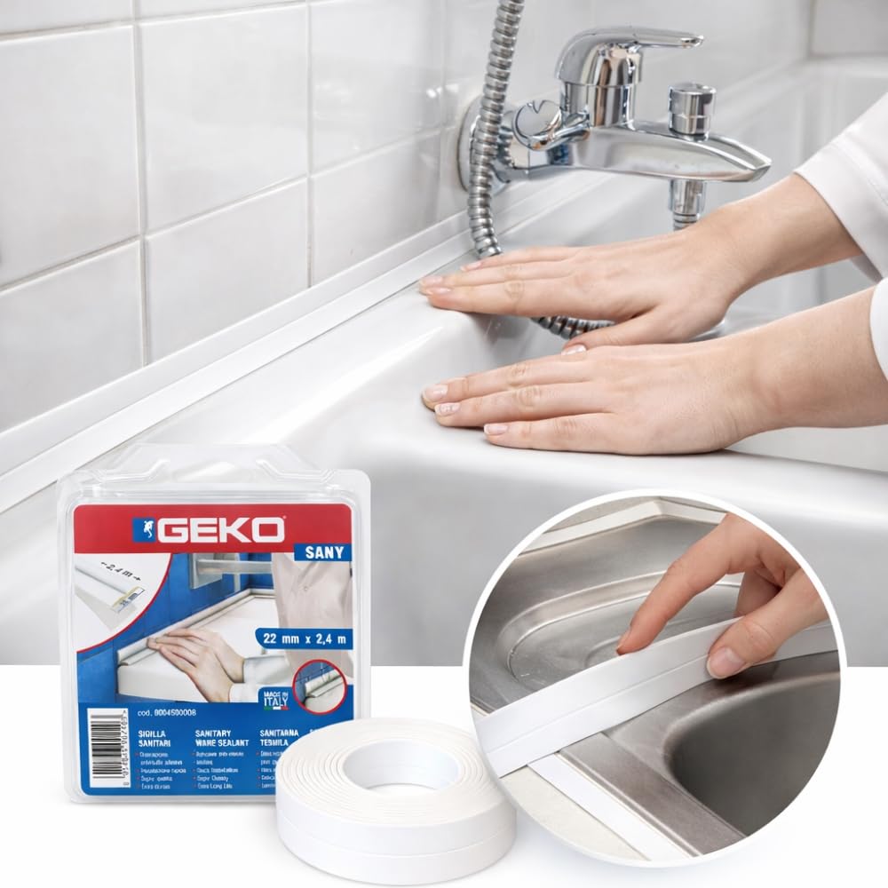 GEKO Bande d'étanchéité blanche 22 mm x 2,4 m baignoire