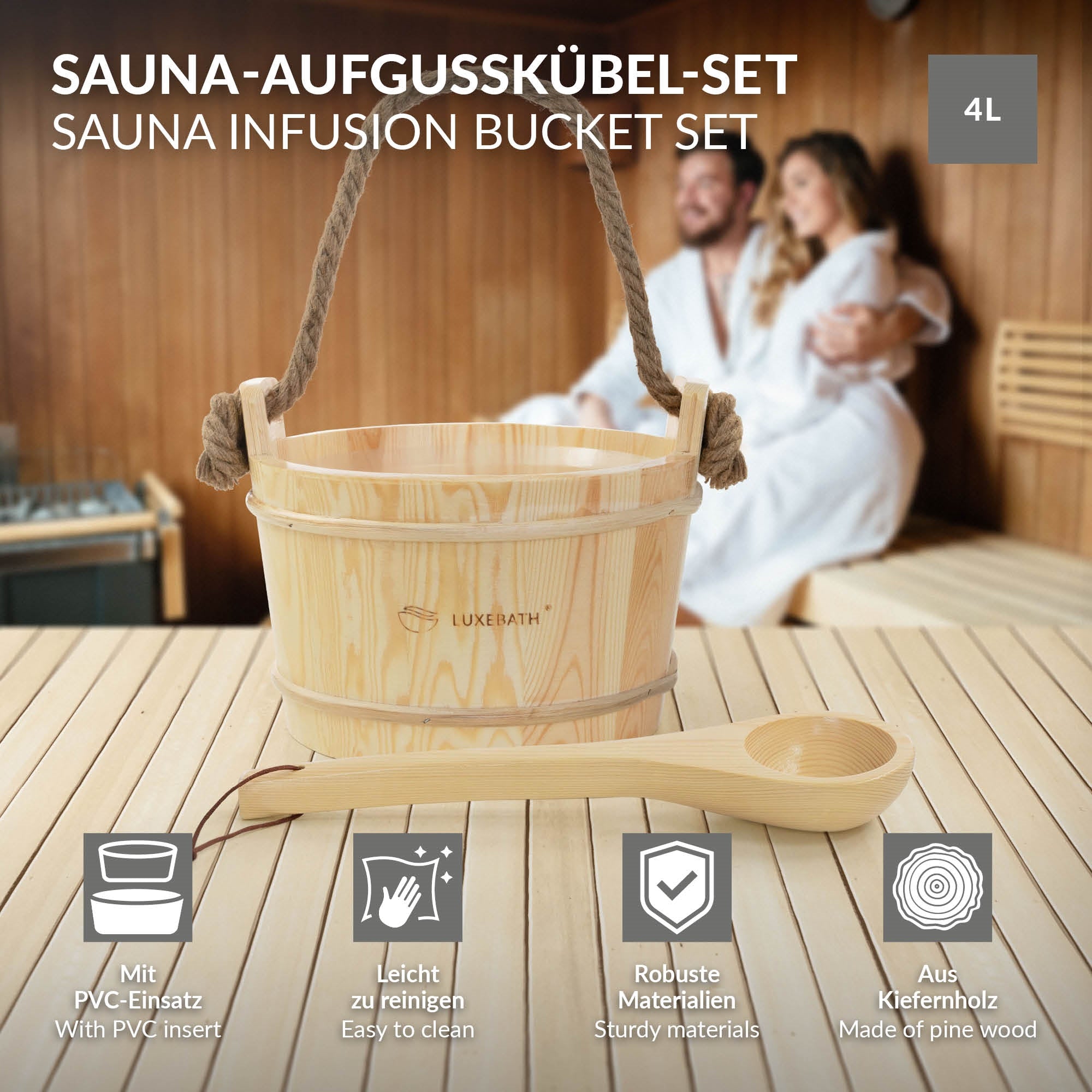 LuxeBath Haus Wohnen kit sauna seau 4L pin 2 pièces