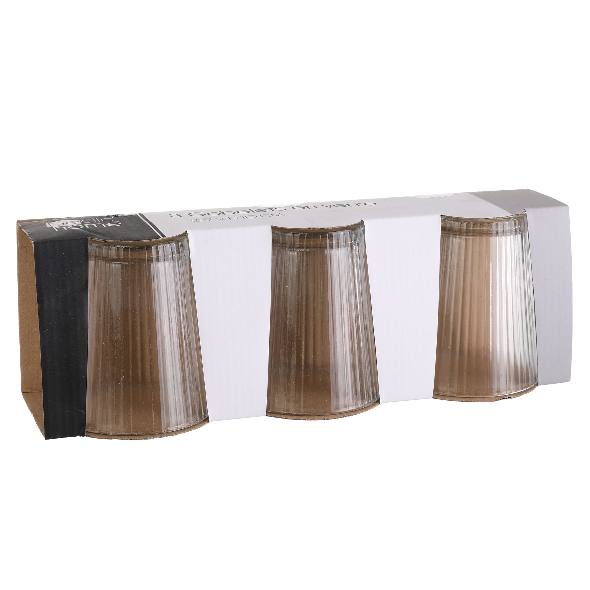 Cookeen Maison 3 gobelets striés verre transparent 330 ml