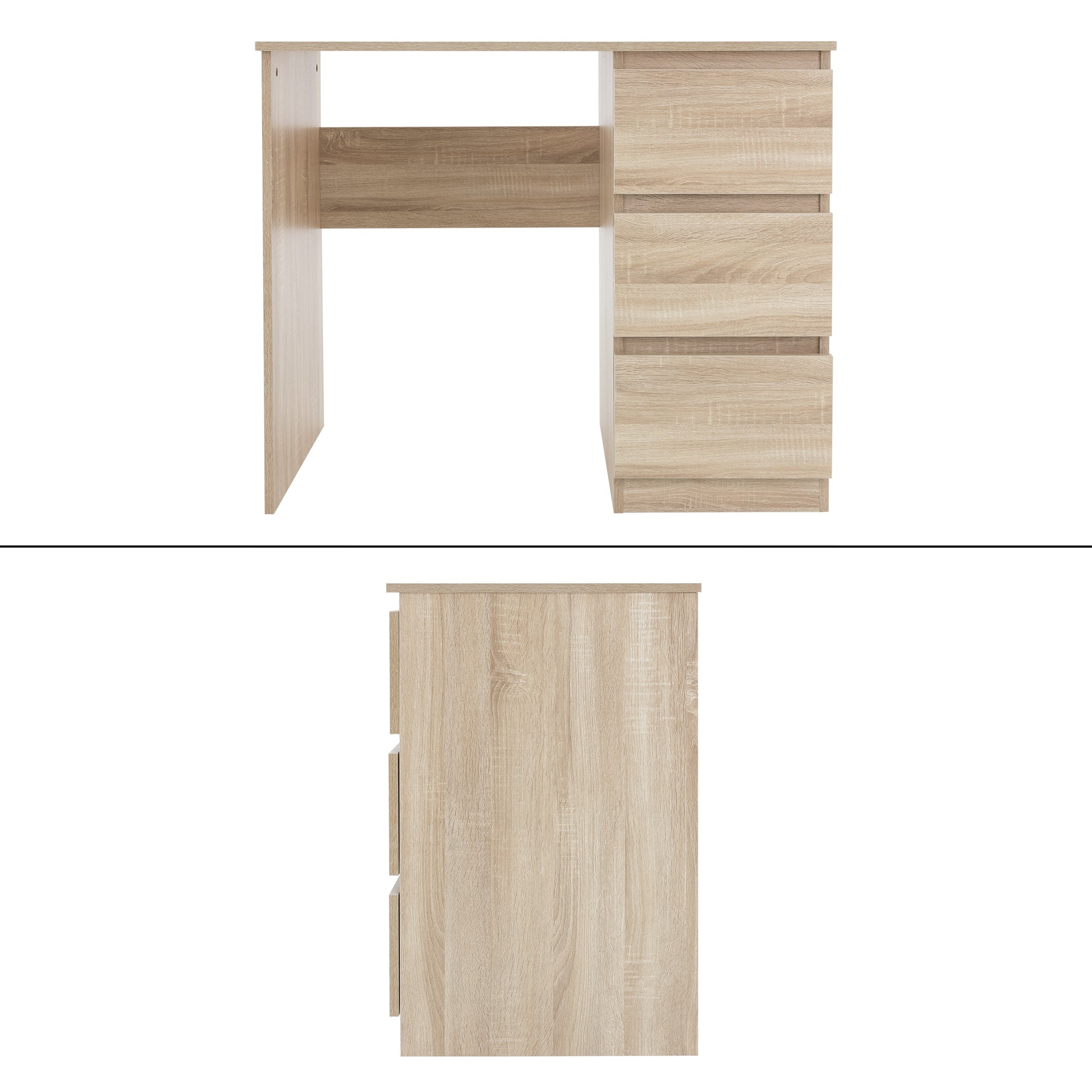 ML-Design bureau 3 tiroirs chêne Sonoma 90x76x50 cm bois