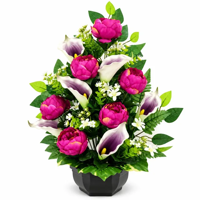 Vasque Artificielle Pivoine Arum Ficus 55 cm déco