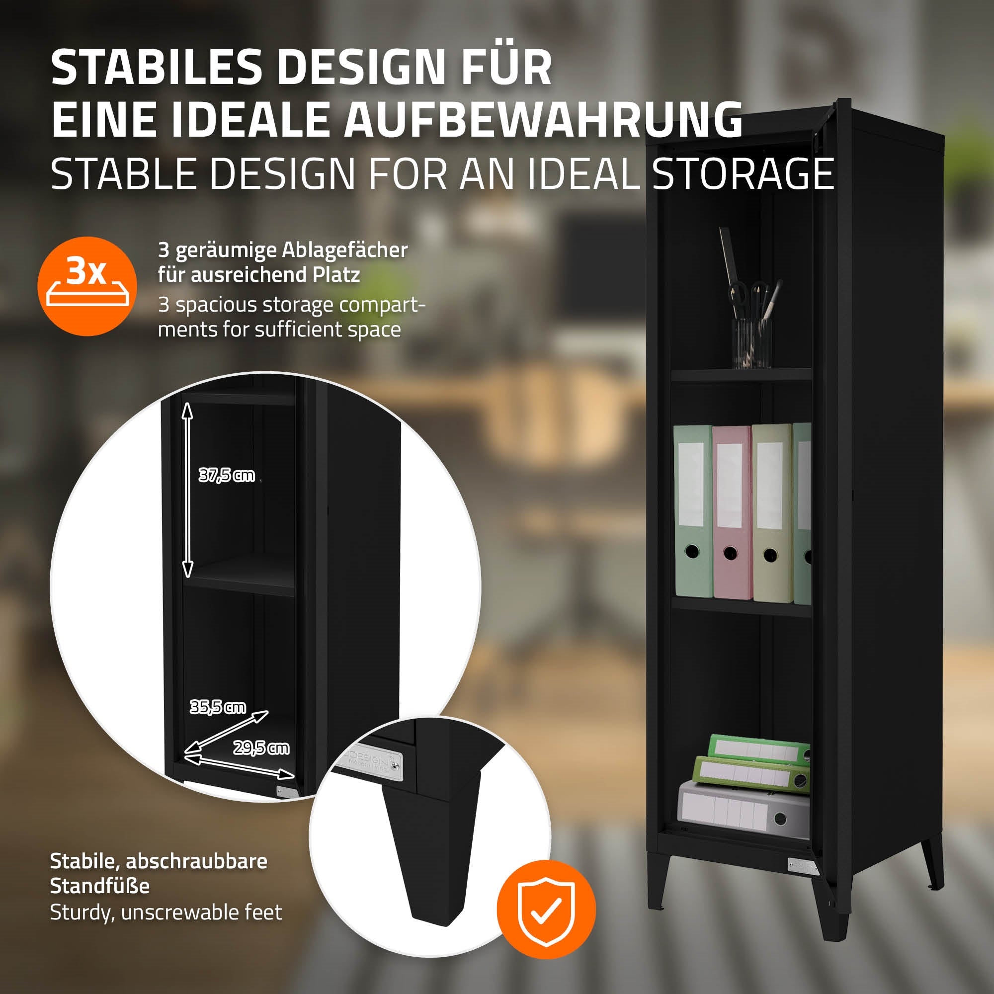 ECD Germany Werkstatt armoire métallique 38x38x137,5 cm noir 1 porte