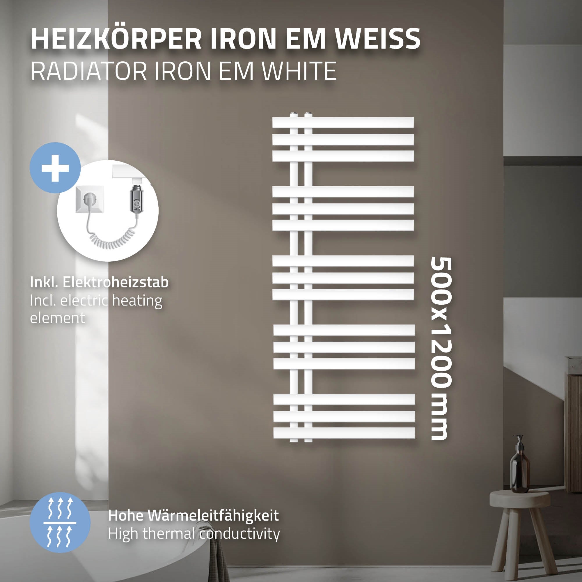 ECD Germany Heizungen Iron EM radiateur blanc 500x1200 900W