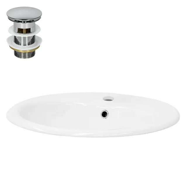 ECD Germany LuxeBath lavabo céramique 57 cm blanc avec bonde