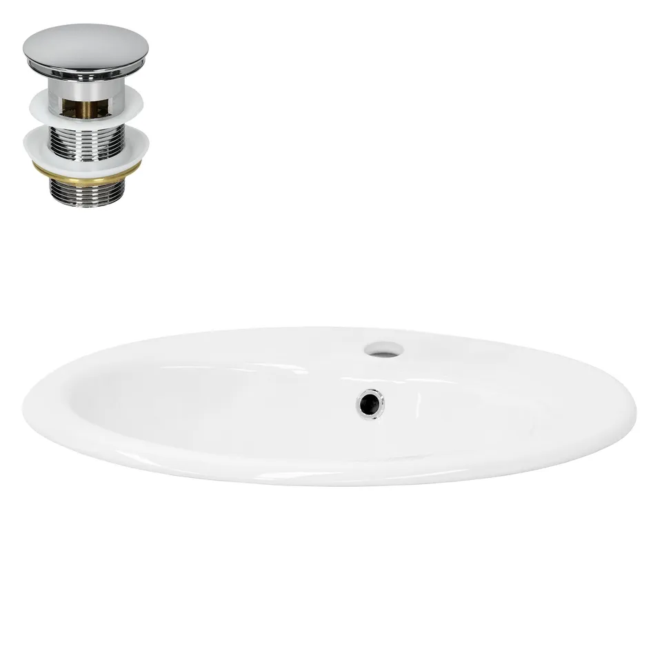 ECD Germany LuxeBath lavabo céramique 57 cm blanc avec bonde