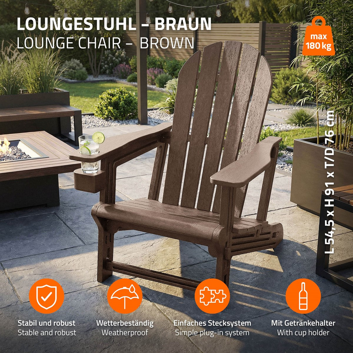 ECD Germany Garten Fauteuil Adirondack marron HDPE 180 kg