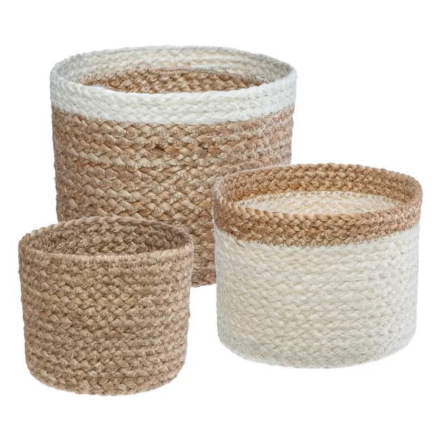 Stokomani Maison Lot 3 paniers en jute blanc rangement déco