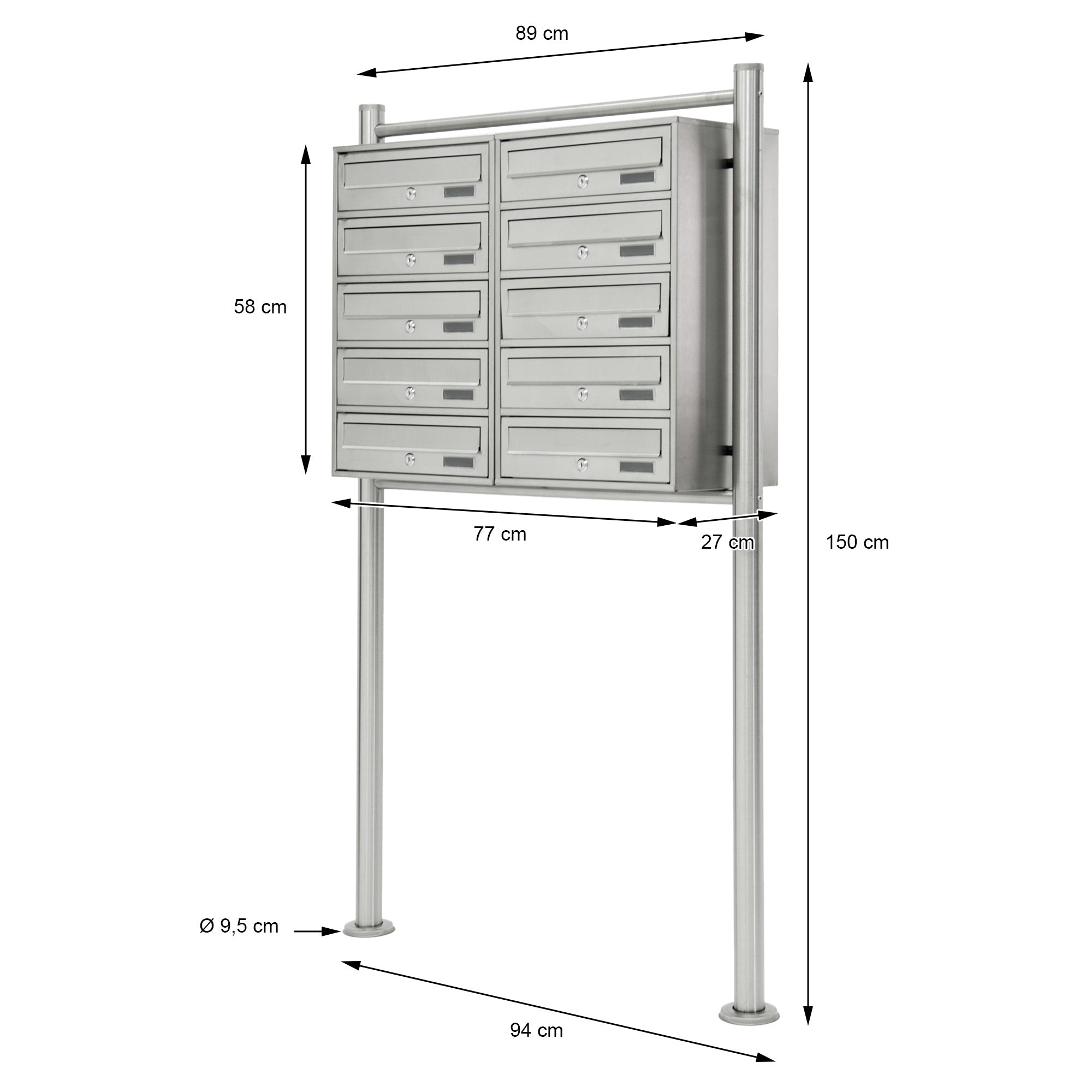 ECD Germany boîte aux lettres collective inox 10 cases sur pied