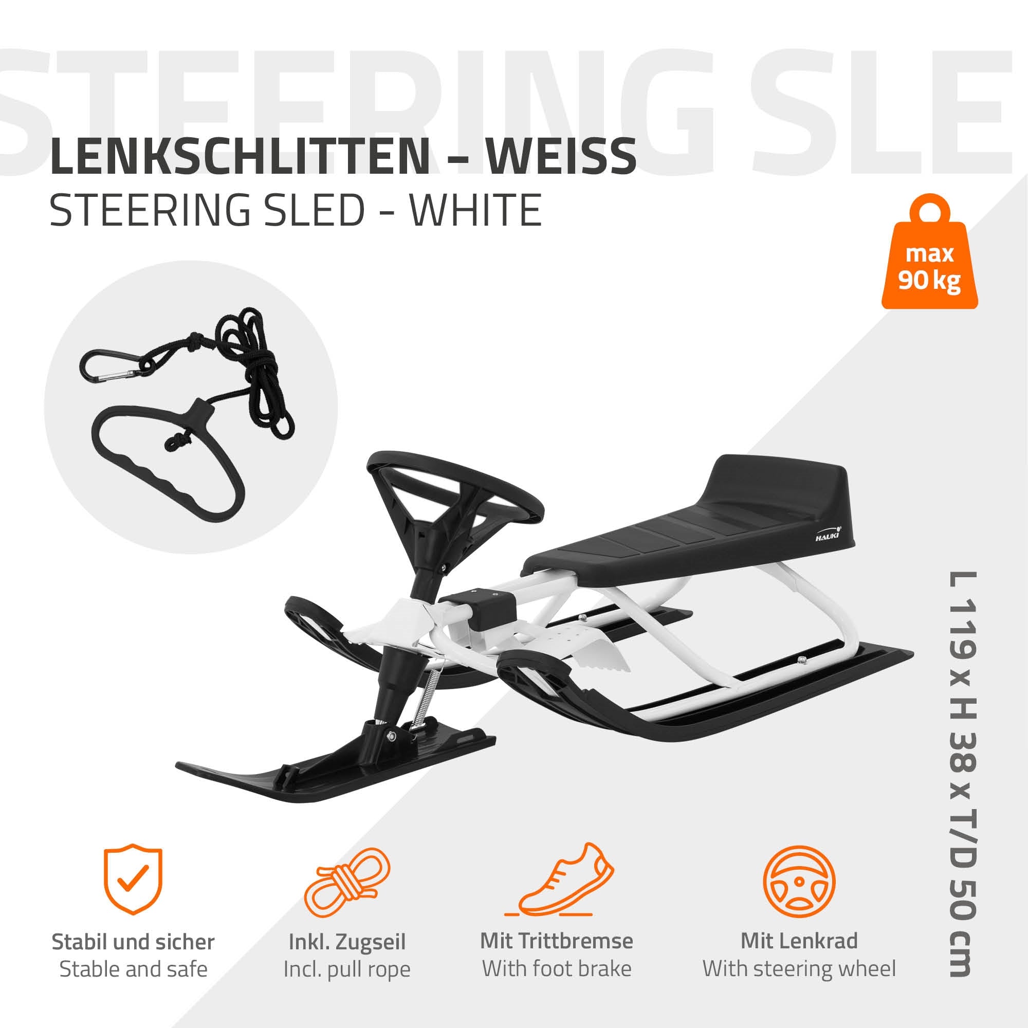 ECD Germany luge à direction enfant 90 kg avec frein